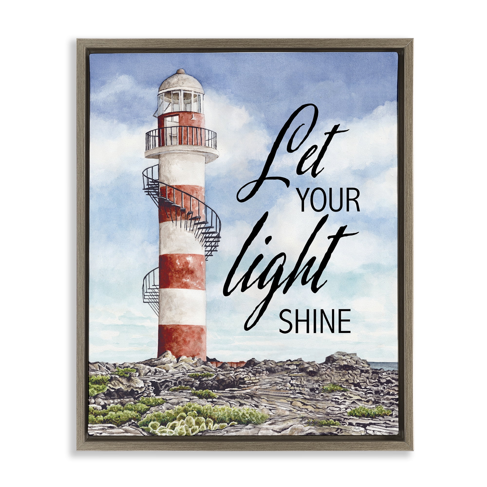 Stupell Industries Let Your Light Shine Beacon Brown Framed Floater Canvas Wall Art, design by Cindy Jacobs