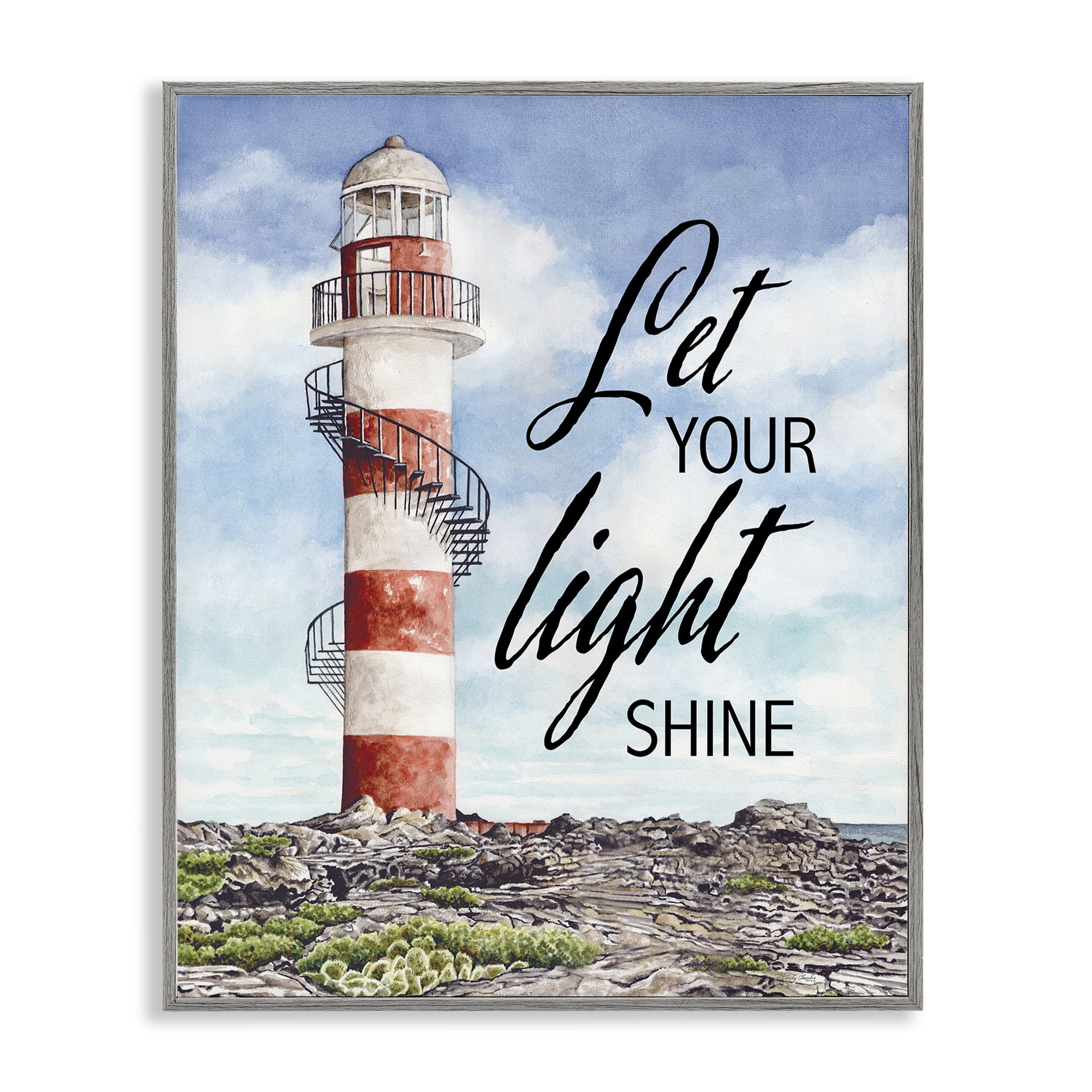 Stupell Industries Let Your Light Shine Beacon Gray Framed Giclee Art, design by Cindy Jacobs