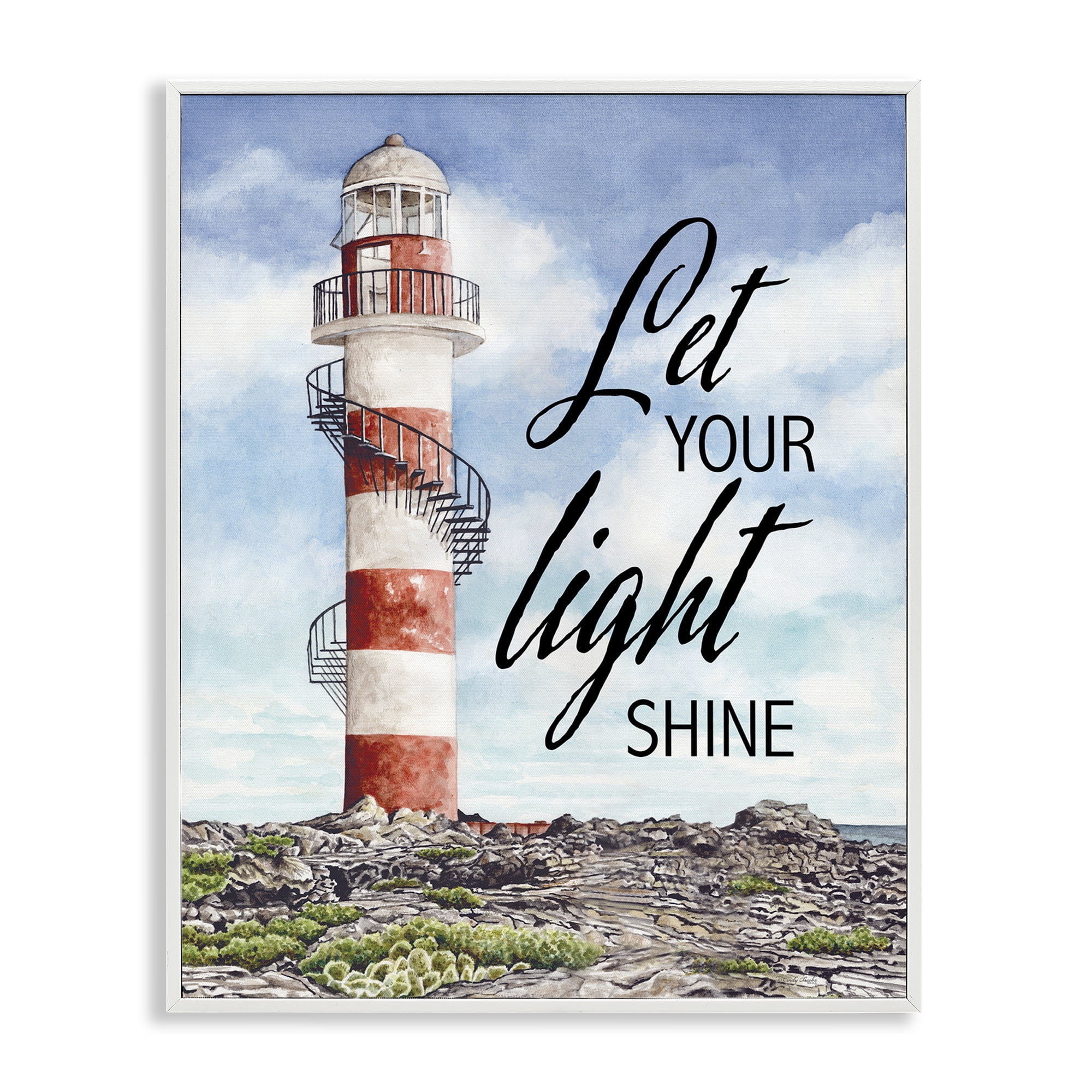 Stupell Industries Let Your Light Shine Beacon White Framed Giclee Art, design by Cindy Jacobs