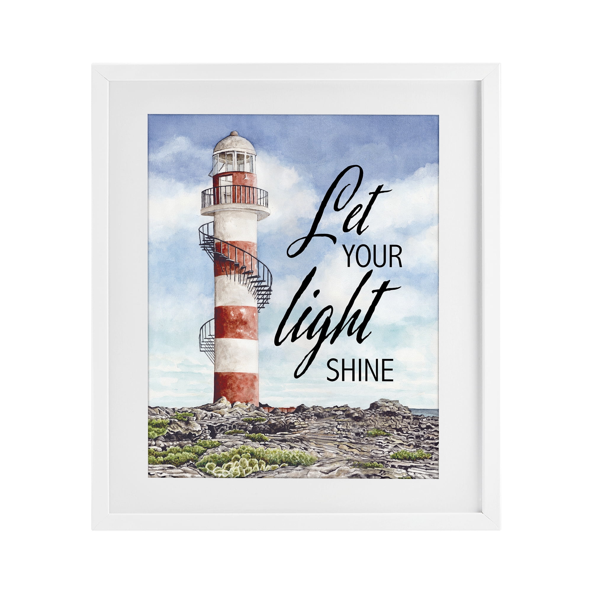 Stupell Industries Let Your Light Shine Beacon White Framed Print Under Glass, design by Cindy Jacobs