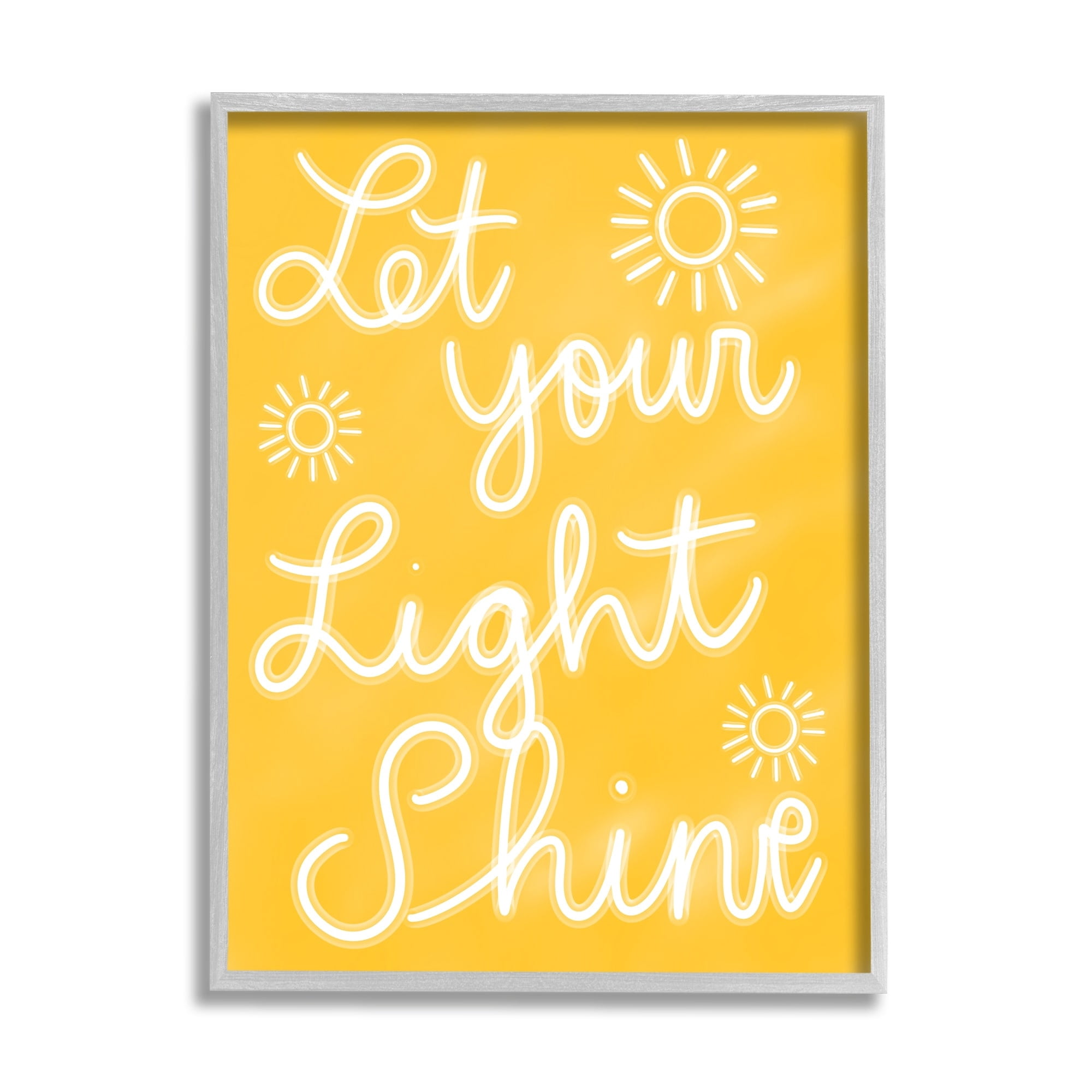 Stupell Industries Let Your Light Shine Yellow Phrase Inspirational Painting Gray Framed Art Print Wall Art