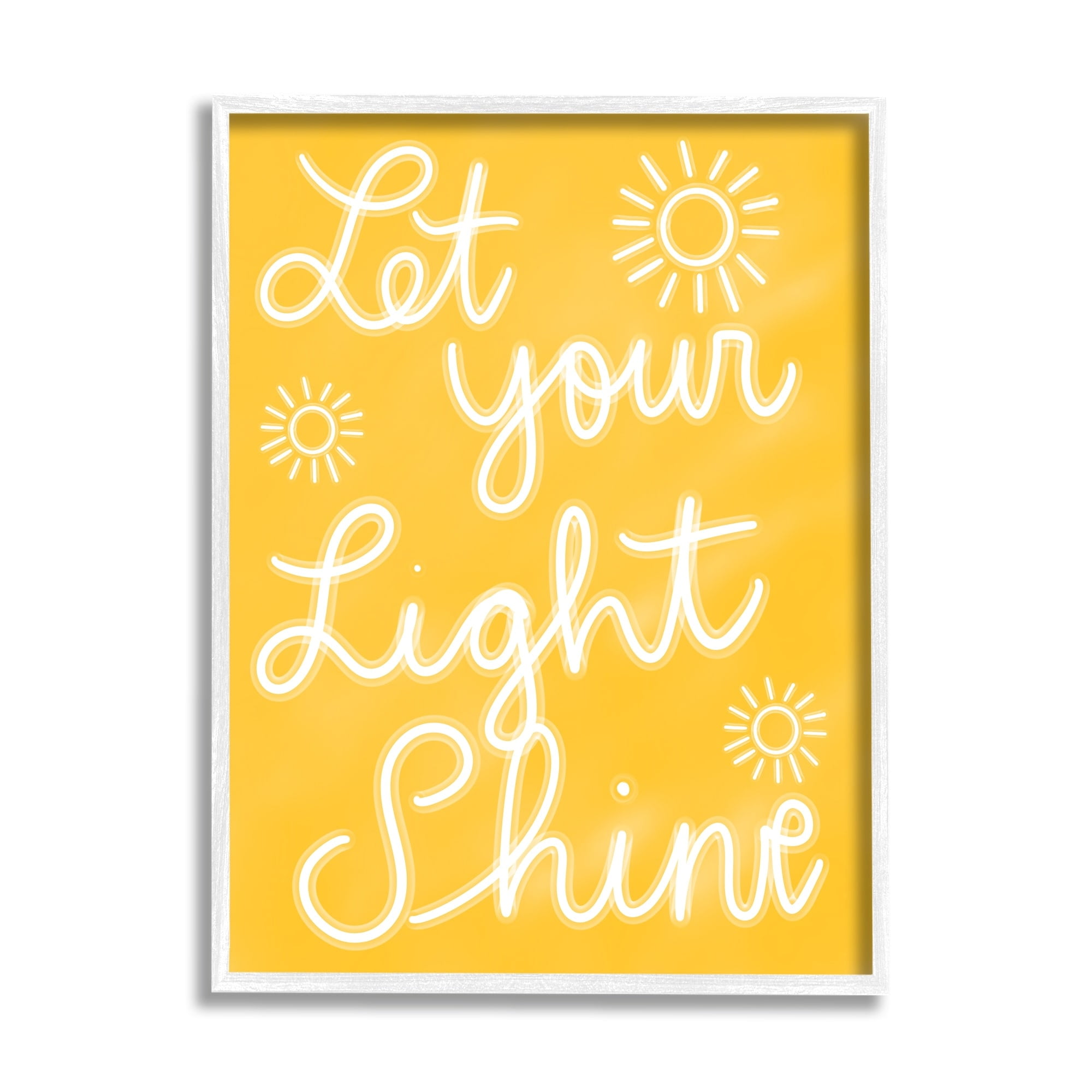 Stupell Industries Let Your Light Shine Yellow Phrase Inspirational Painting White Framed Art Print Wall Art
