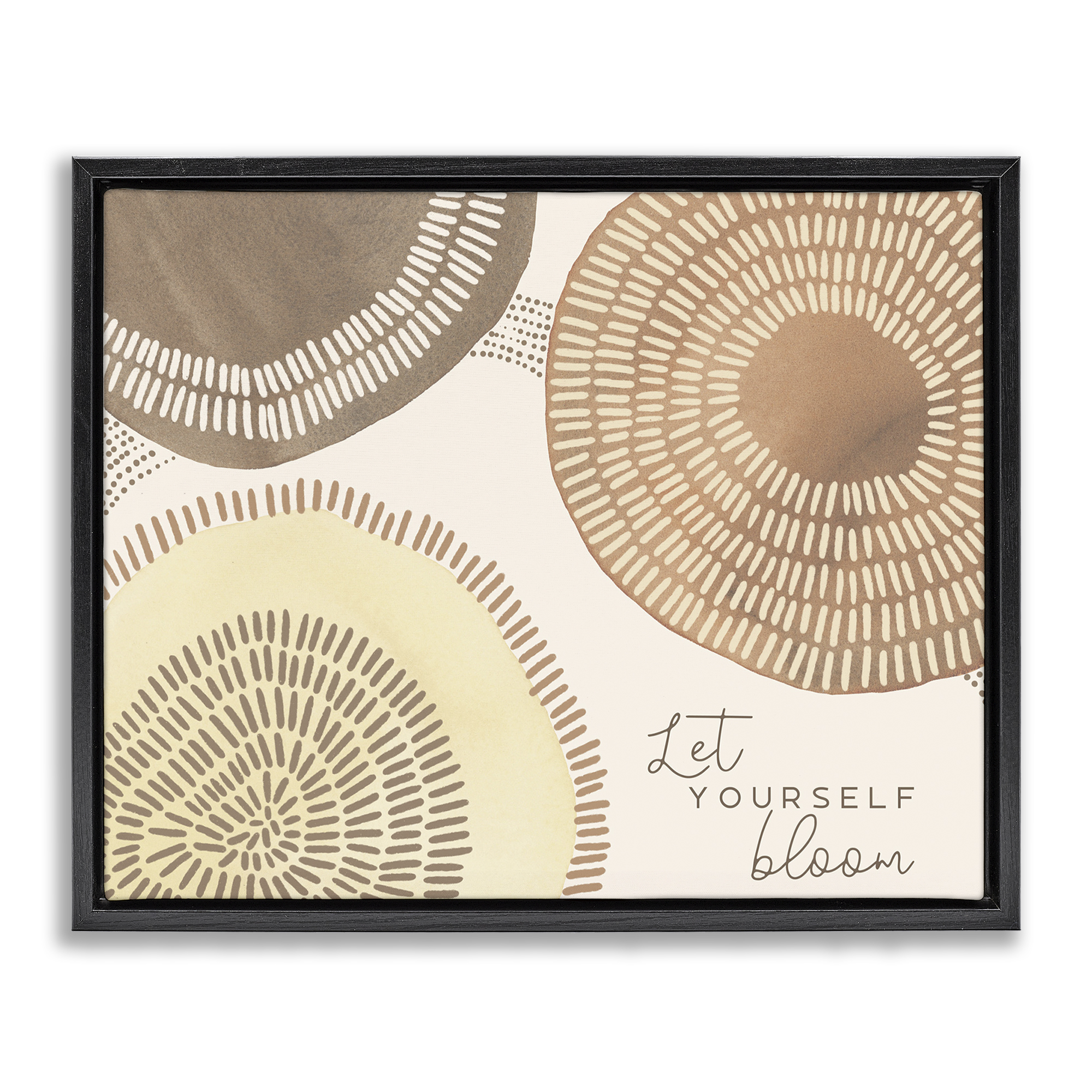 Stupell Industries Let Yourself Bloom Boho Typography Painting Black Floater Framed Canvas Art Print Wall Art, 31 x 25