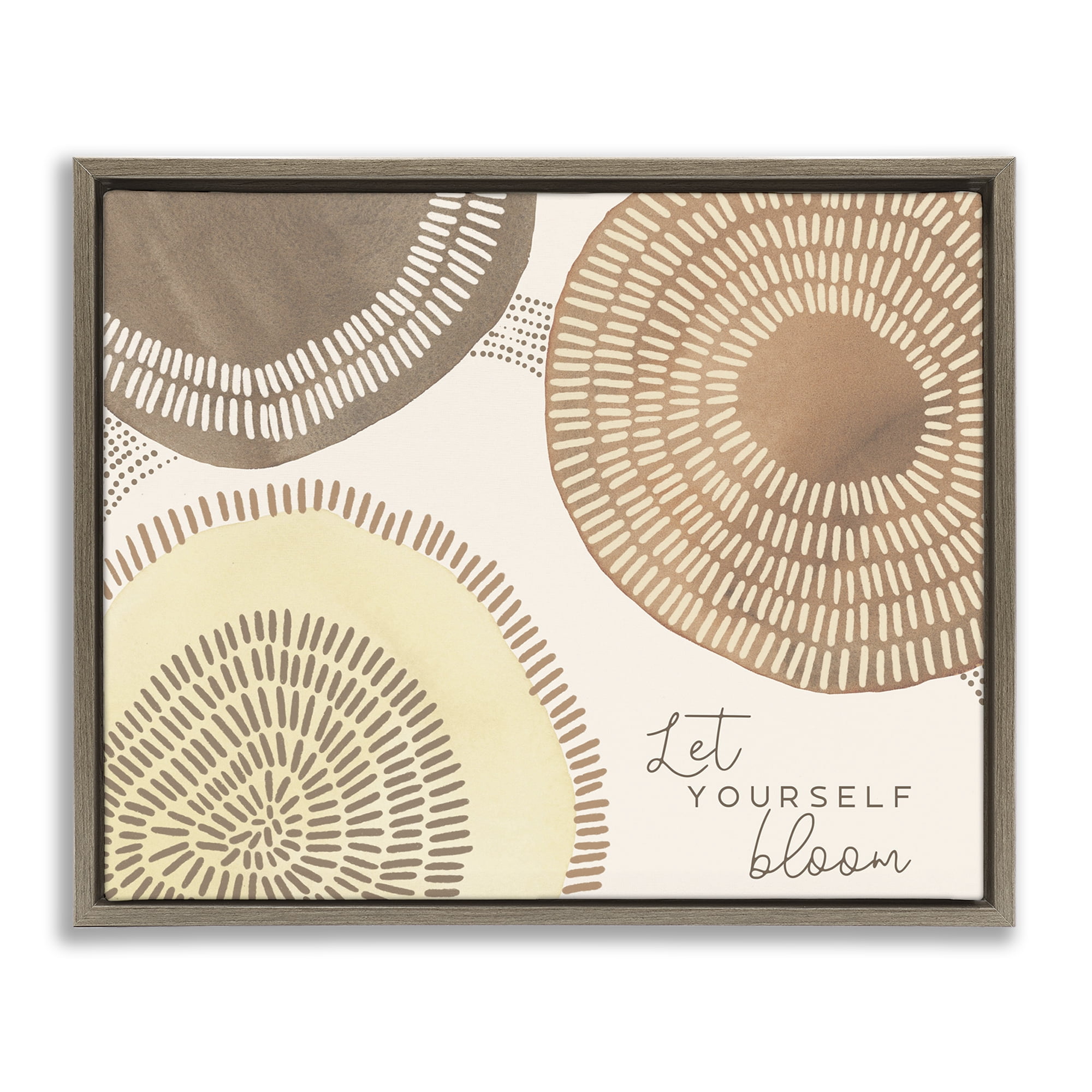 Stupell Industries Let Yourself Bloom Boho Typography Painting Brown Floater Framed Canvas Art Print Wall Art, 21 x 17