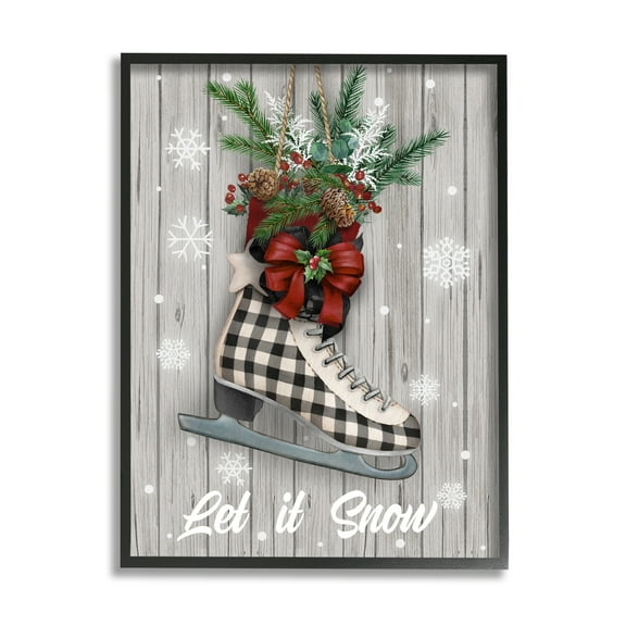 Stupell Industries Let it Snow Ice Skate Holiday Painting Black Framed Art Print Wall Art, 11 x 14