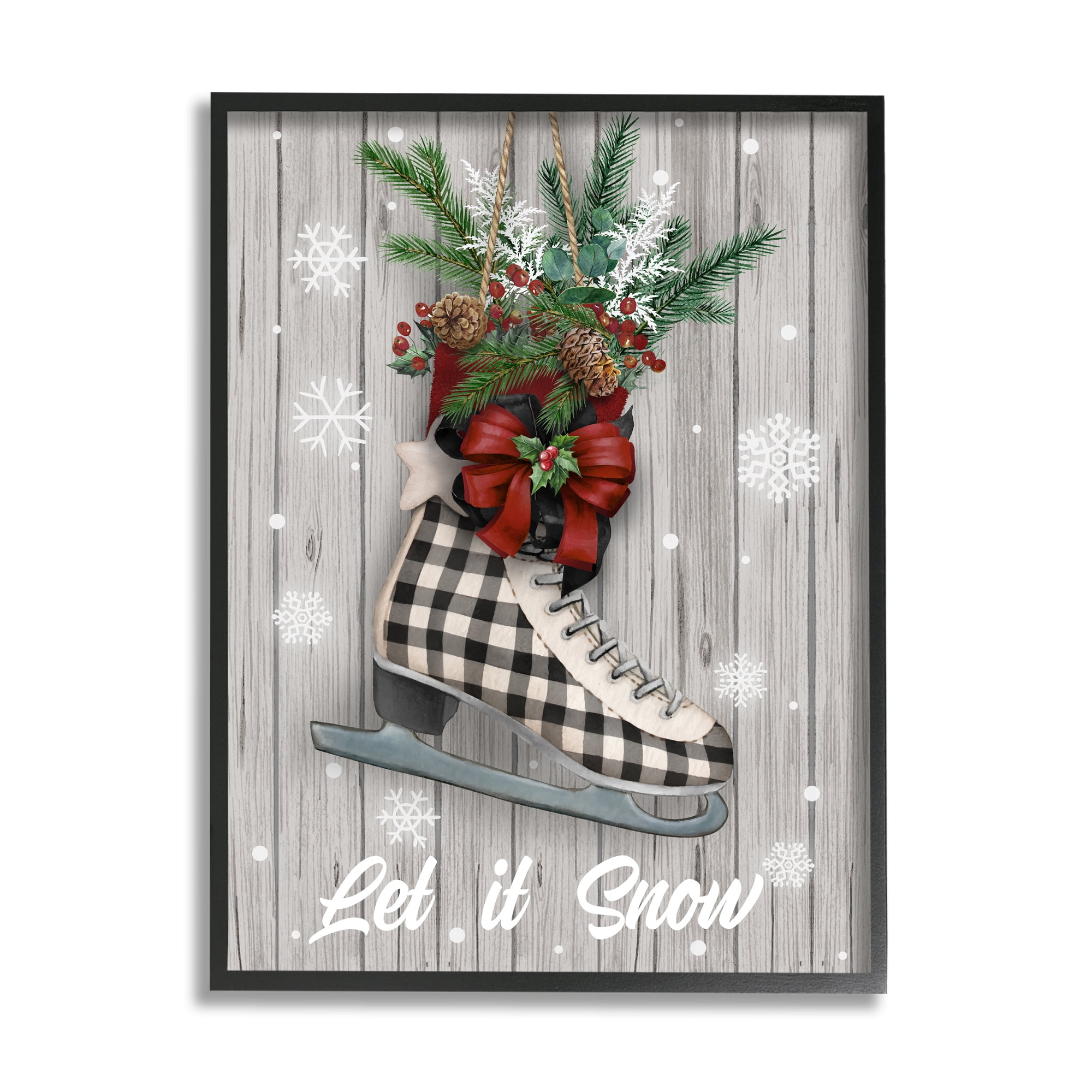 Stupell Industries Let it Snow Ice Skate Holiday Painting Black Framed Art Print Wall Art, 16 x 20
