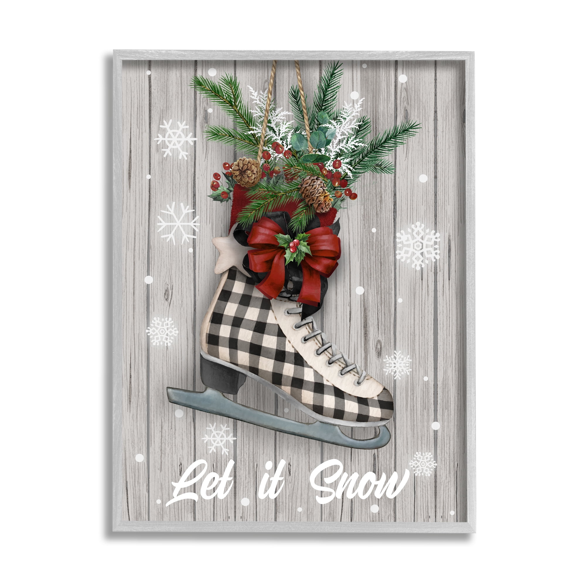 Stupell Industries Let it Snow Ice Skate Holiday Painting Gray Framed Art Print Wall Art, 11 x 14