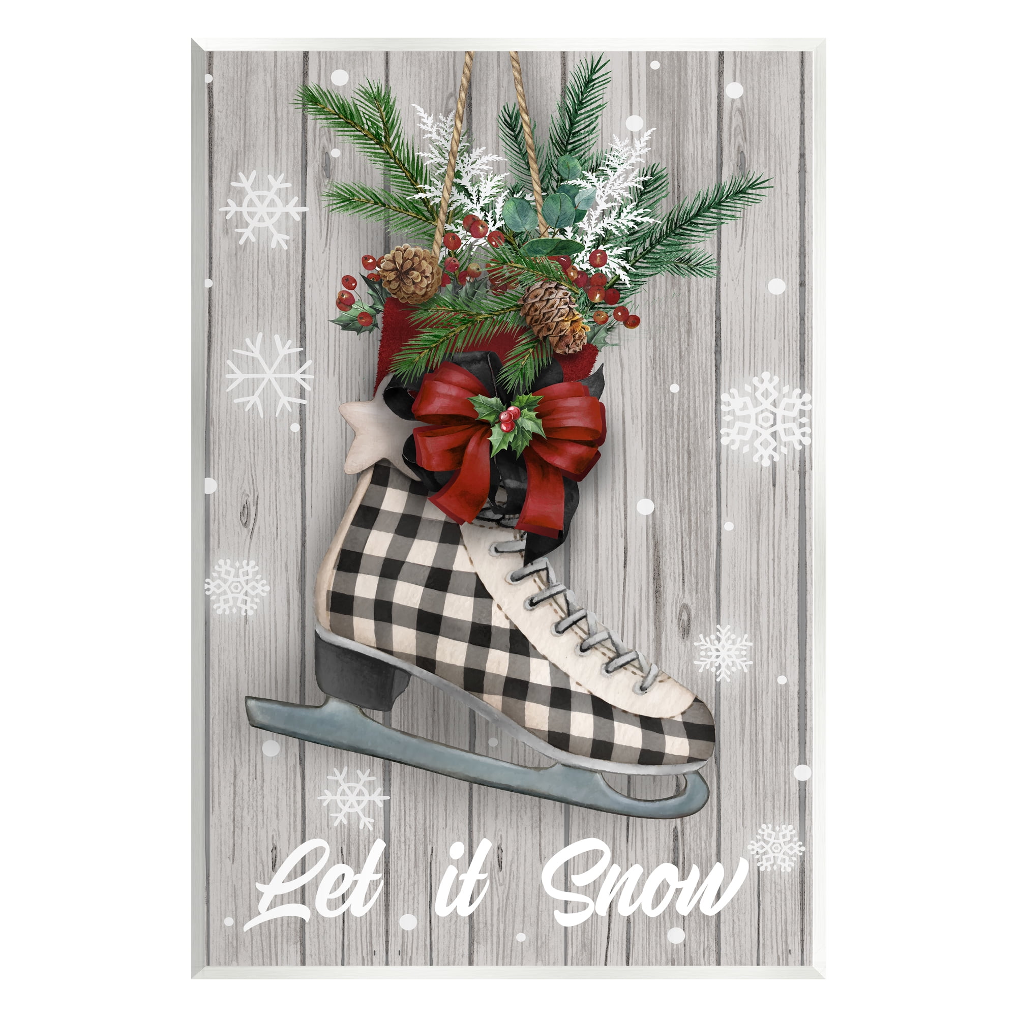 Stupell Industries Let it Snow Ice Skate Holiday Painting Unframed Art Print Wall Art, 13 x 19