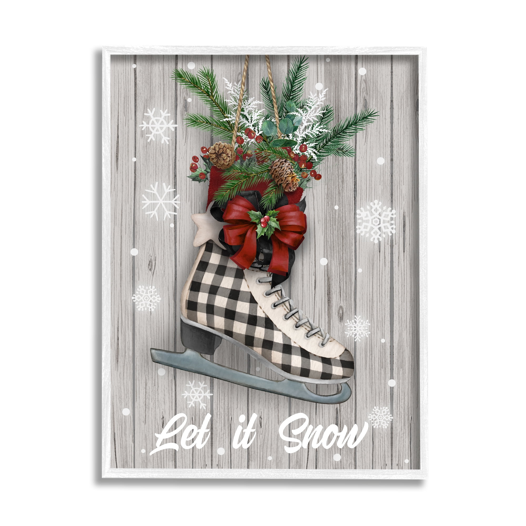 Stupell Industries Let it Snow Ice Skate Holiday Painting White Framed Art Print Wall Art, 11 x 14