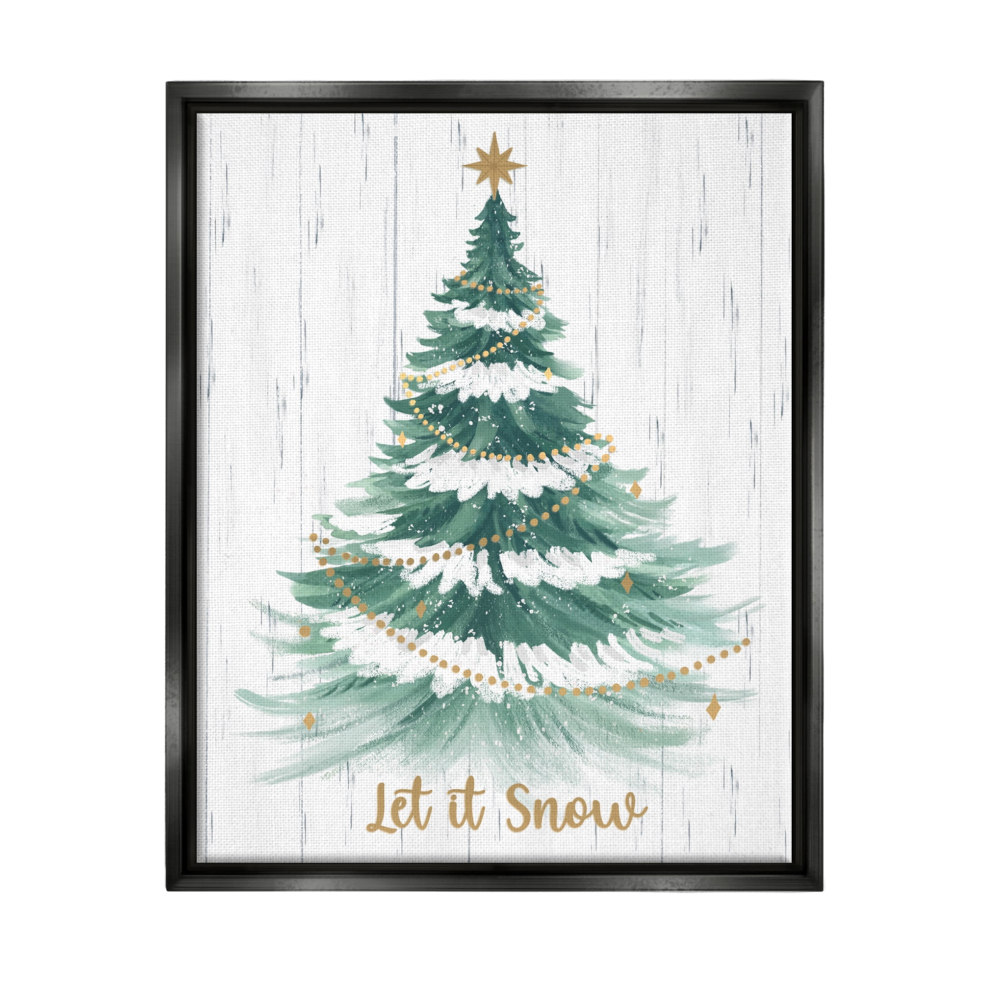 Stupell Industries Let it Snow Rustic Tree Holiday Painting Black Floater Framed Canvas Art Print Wall Art, 25 x 31