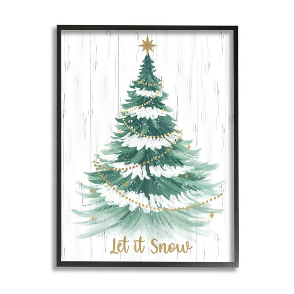 Stupell Industries Let it Snow Rustic Tree Holiday Painting Black Framed Art Print Wall Art, 11 x 14