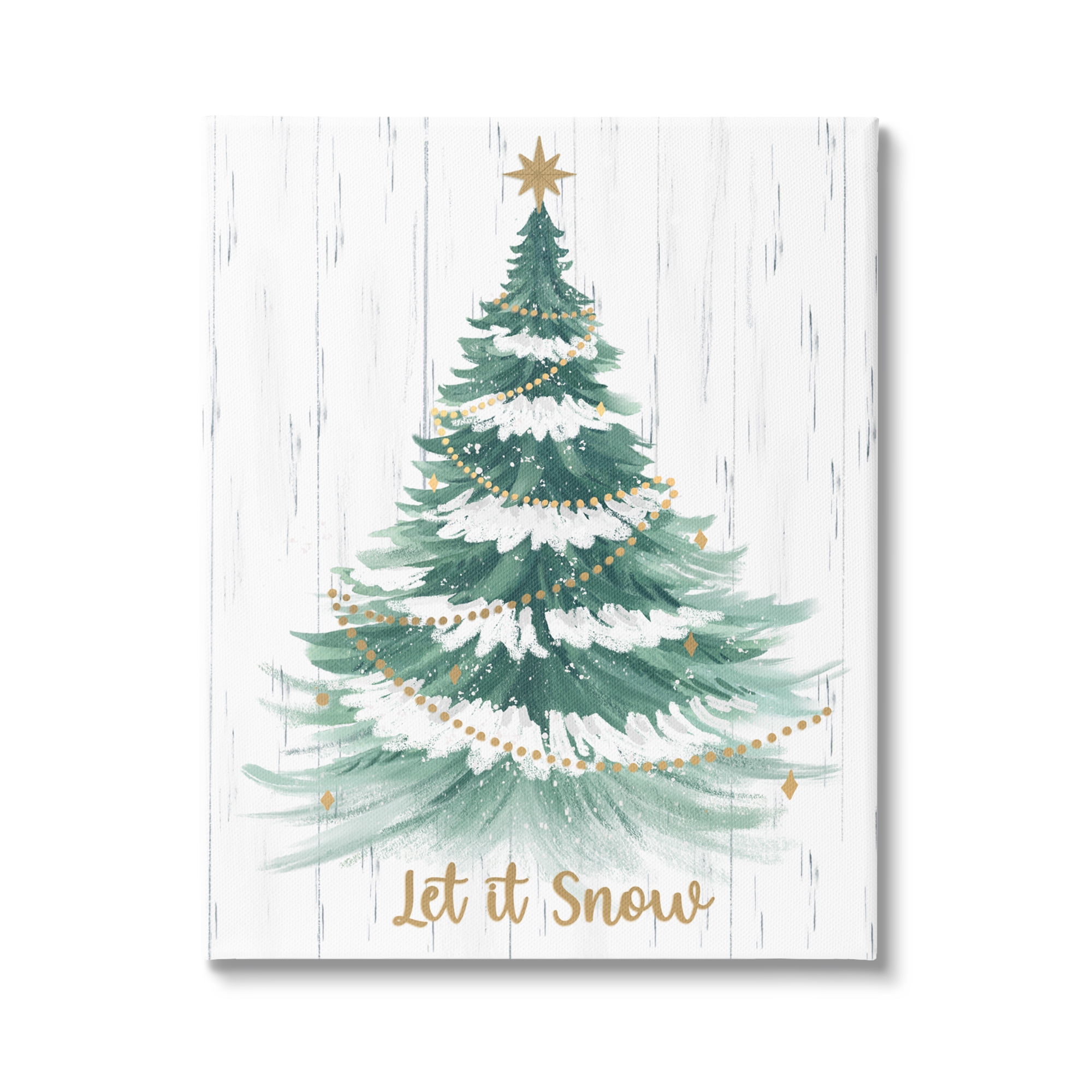 Stupell Industries Let it Snow Rustic Tree Holiday Painting Gallery Wrapped Canvas Art Print Wall Art, 36 x 48