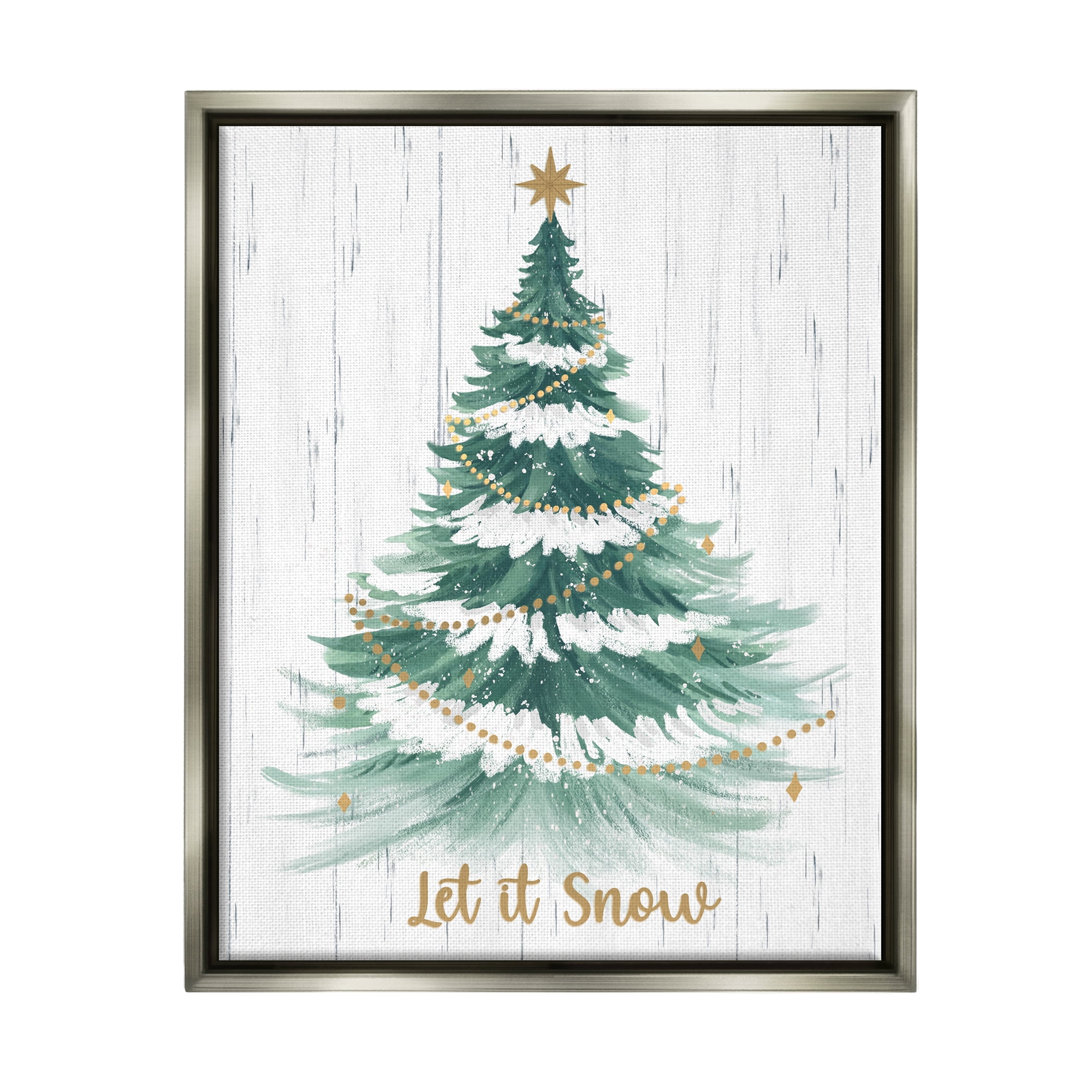 Stupell Industries Let it Snow Rustic Tree Holiday Painting Gray Floater Framed Canvas Art Print Wall Art, 25 x 31