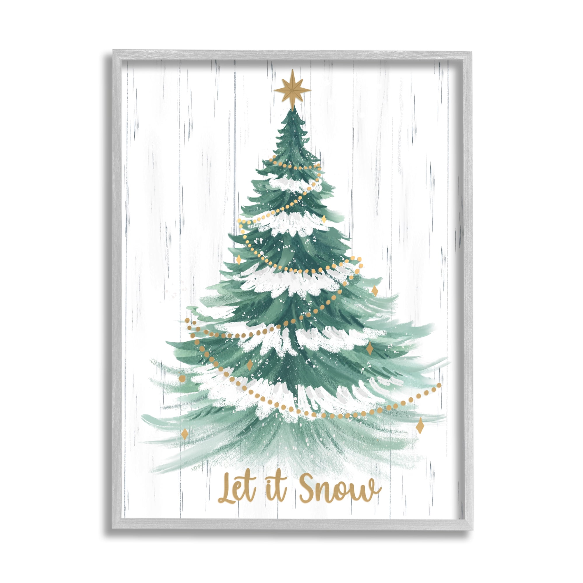 Stupell Industries Let it Snow Rustic Tree Holiday Painting Gray Framed Art Print Wall Art, 24 x 30