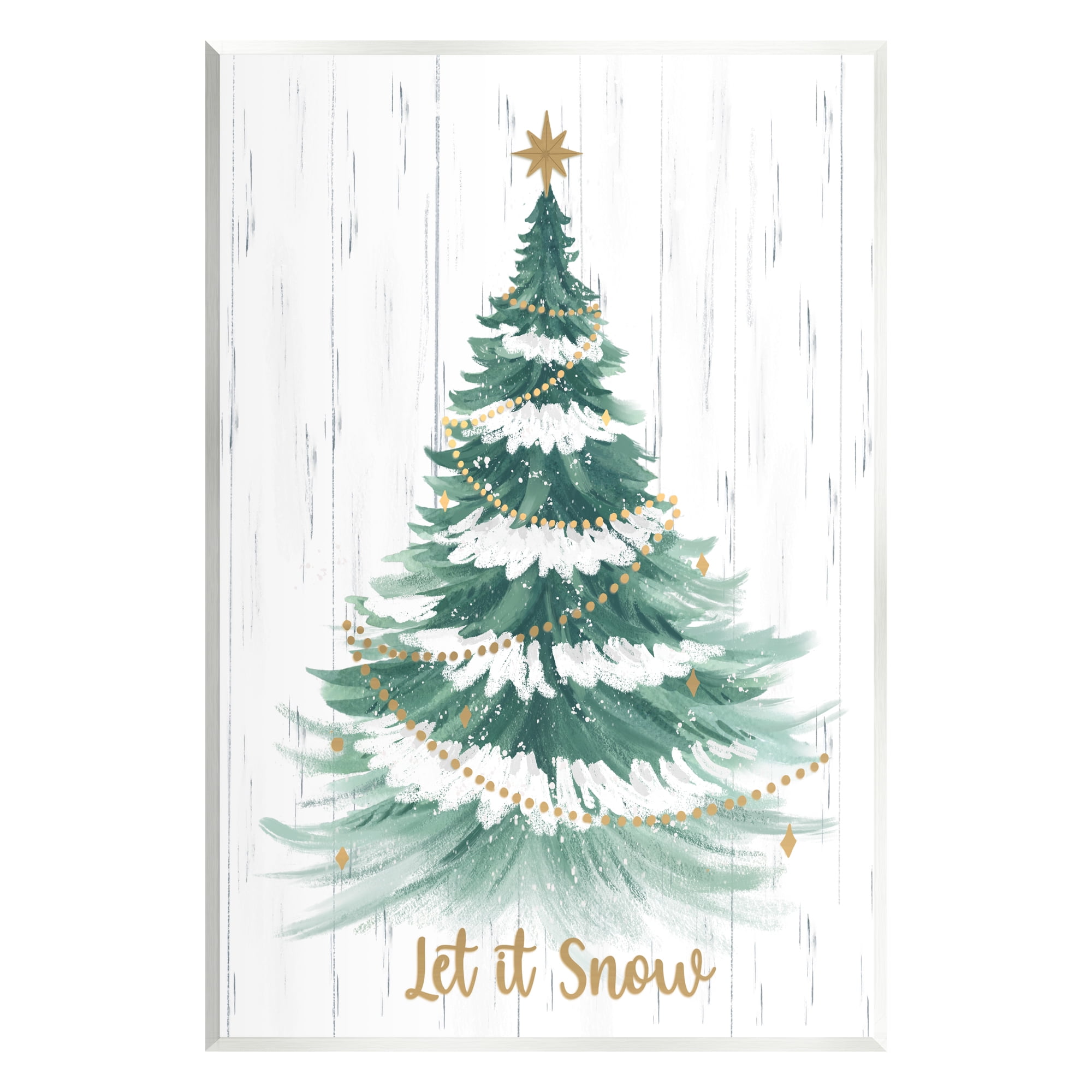 Stupell Industries Let it Snow Rustic Tree Holiday Painting Unframed Art Print Wall Art, 13 x 19