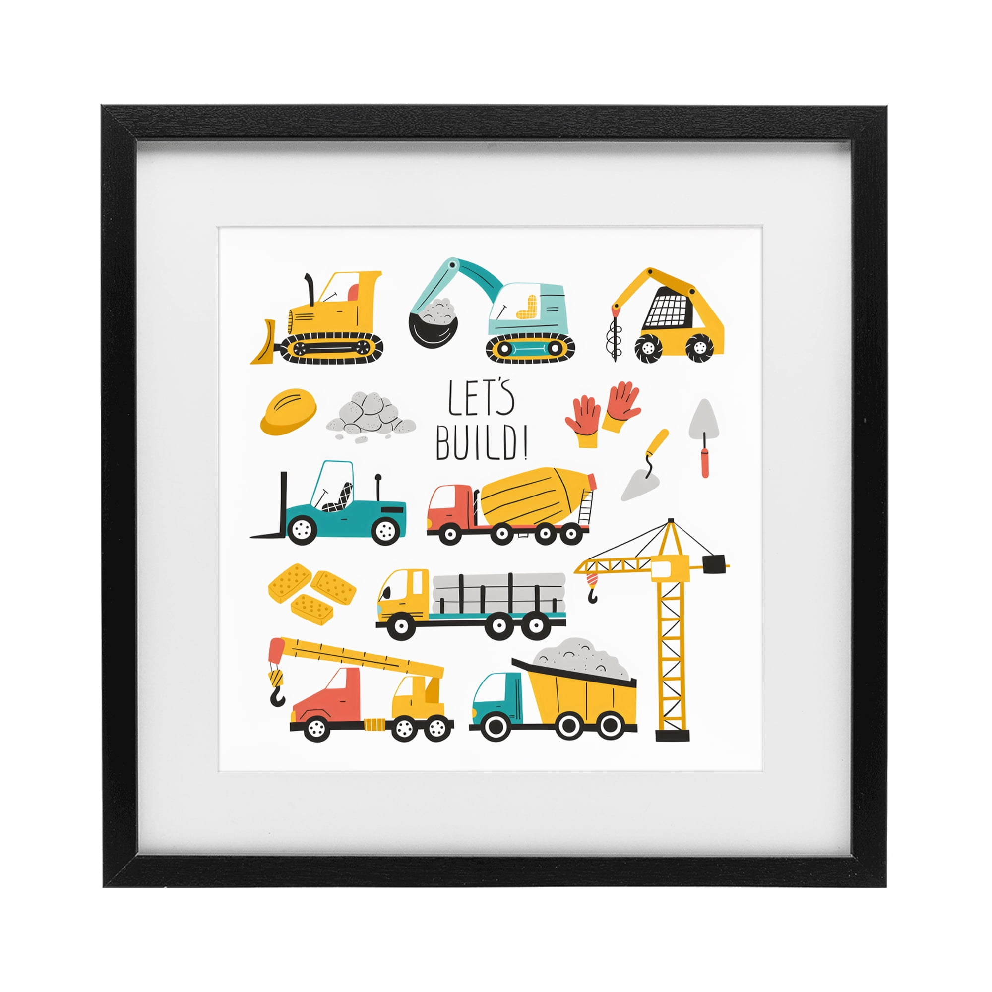 Stupell Industries Let's Build Various Construction Trucks Black Framed Print Under Glass, design by Creative Studio