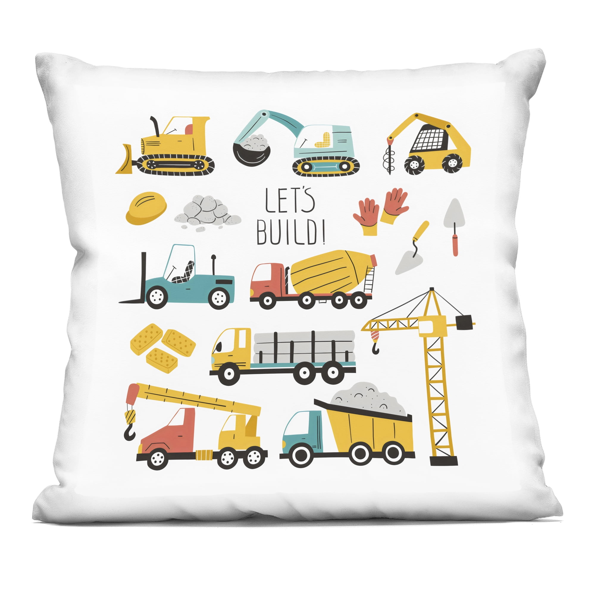 Stupell Industries Let's Build Various Construction Trucks Decorative Printed Throw Pillow, design by Creative Studio