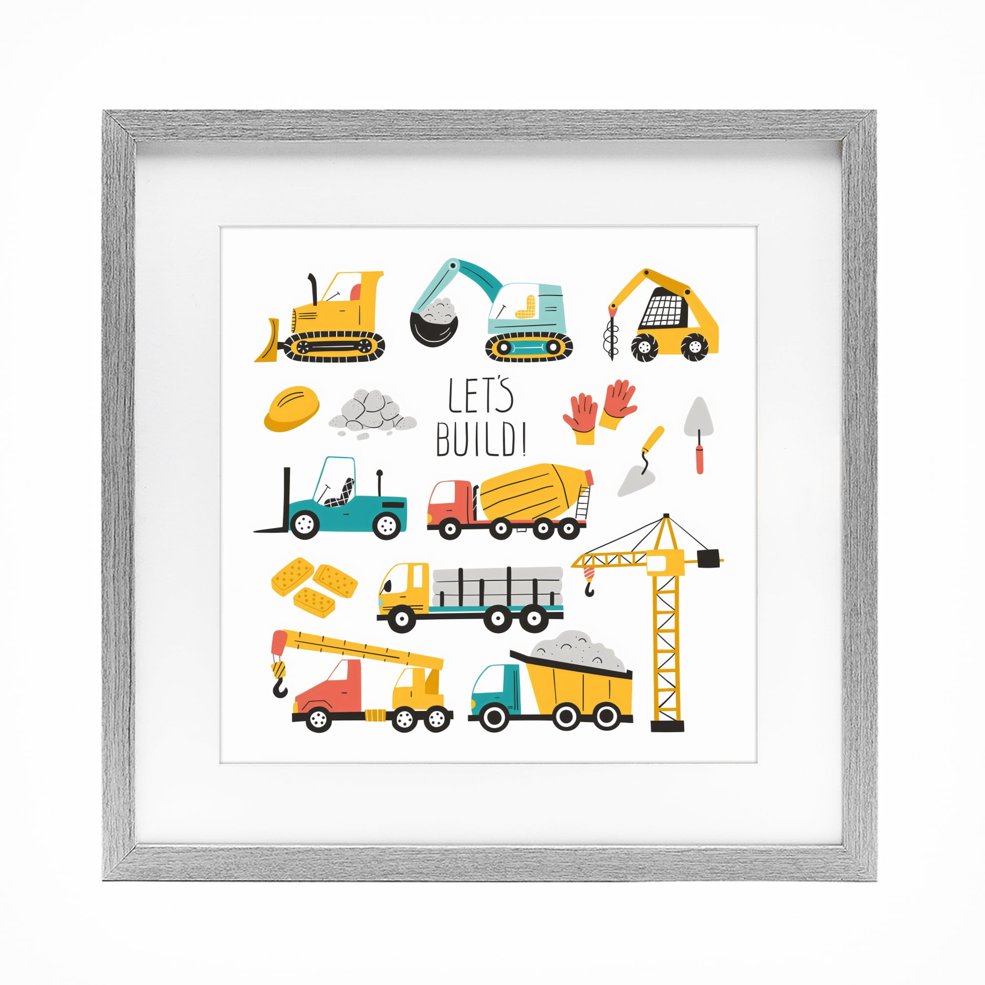 Stupell Industries Let's Build Various Construction Trucks Gray Framed Print Under Glass, design by Creative Studio