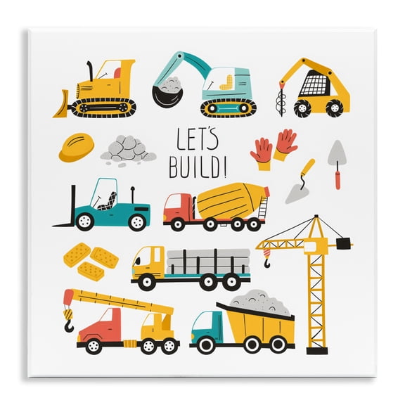 Stupell Industries Let's Build Various Construction Trucks Wall Plaque Art, design by Creative Studio