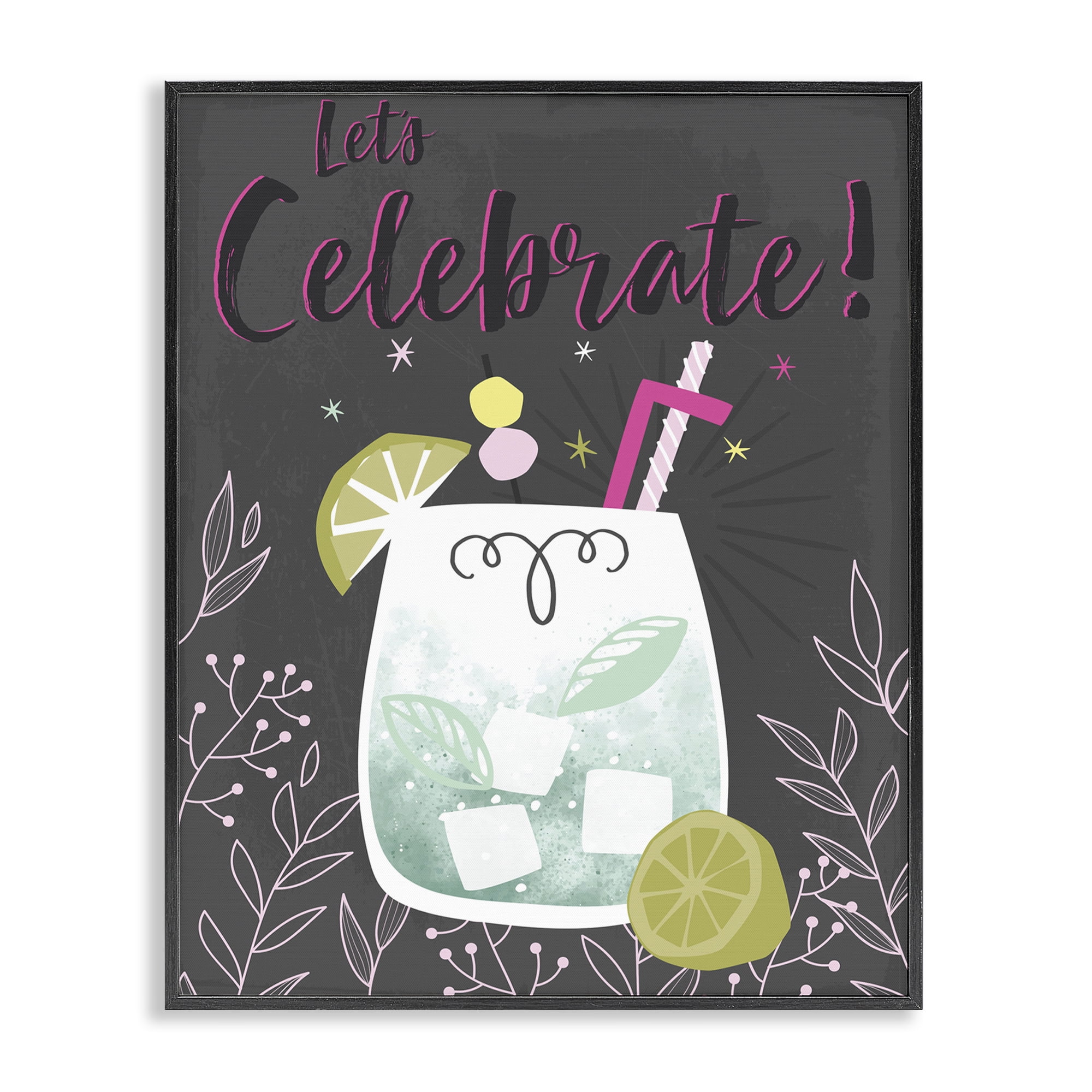 Stupell Industries Let's Celebrate Cocktail Food & Beverage Painting Black Framed Art Print Wall Art, 16 x 20