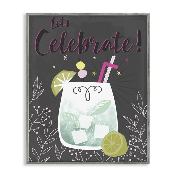 Stupell Industries Let's Celebrate Cocktail Food & Beverage Painting Gray Framed Art Print Wall Art, 24 x 30