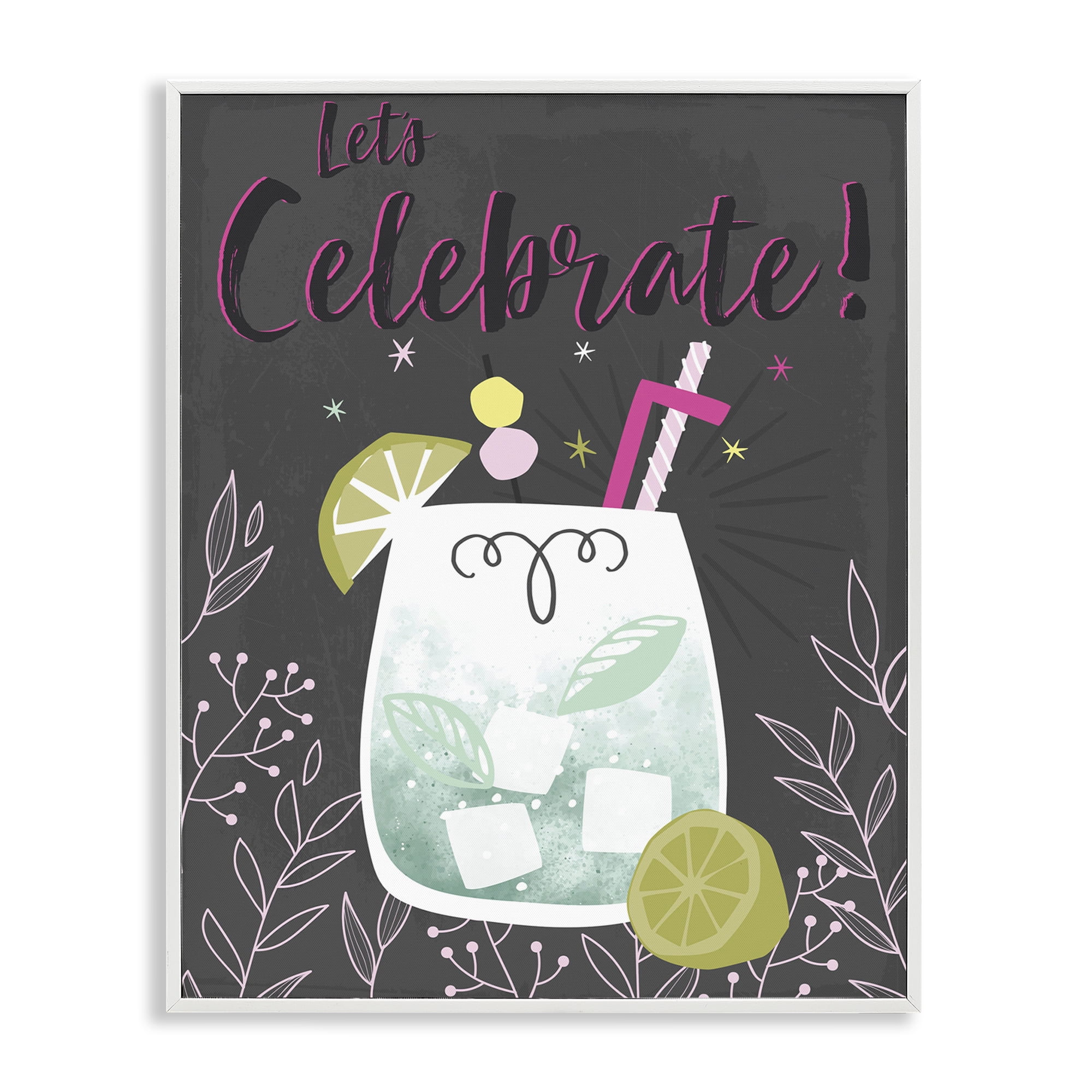Stupell Industries Let's Celebrate Cocktail Food & Beverage Painting White Framed Art Print Wall Art, 16 x 20