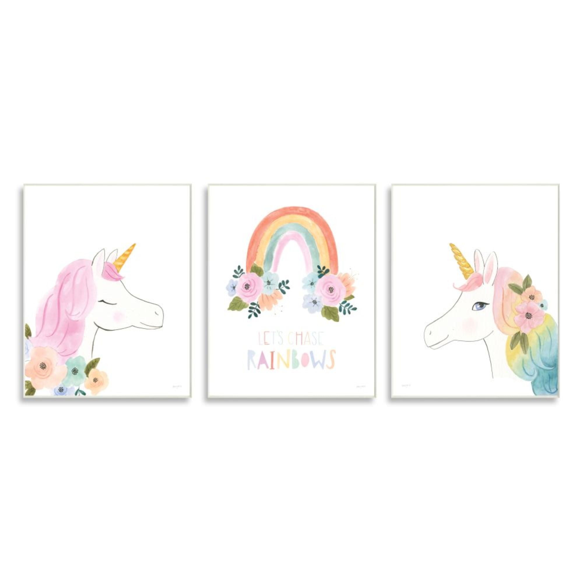 Stupell Industries Let's Chase Rainbows Phrase Fantasy Floral Unicorns Design by Jenaya Jackson