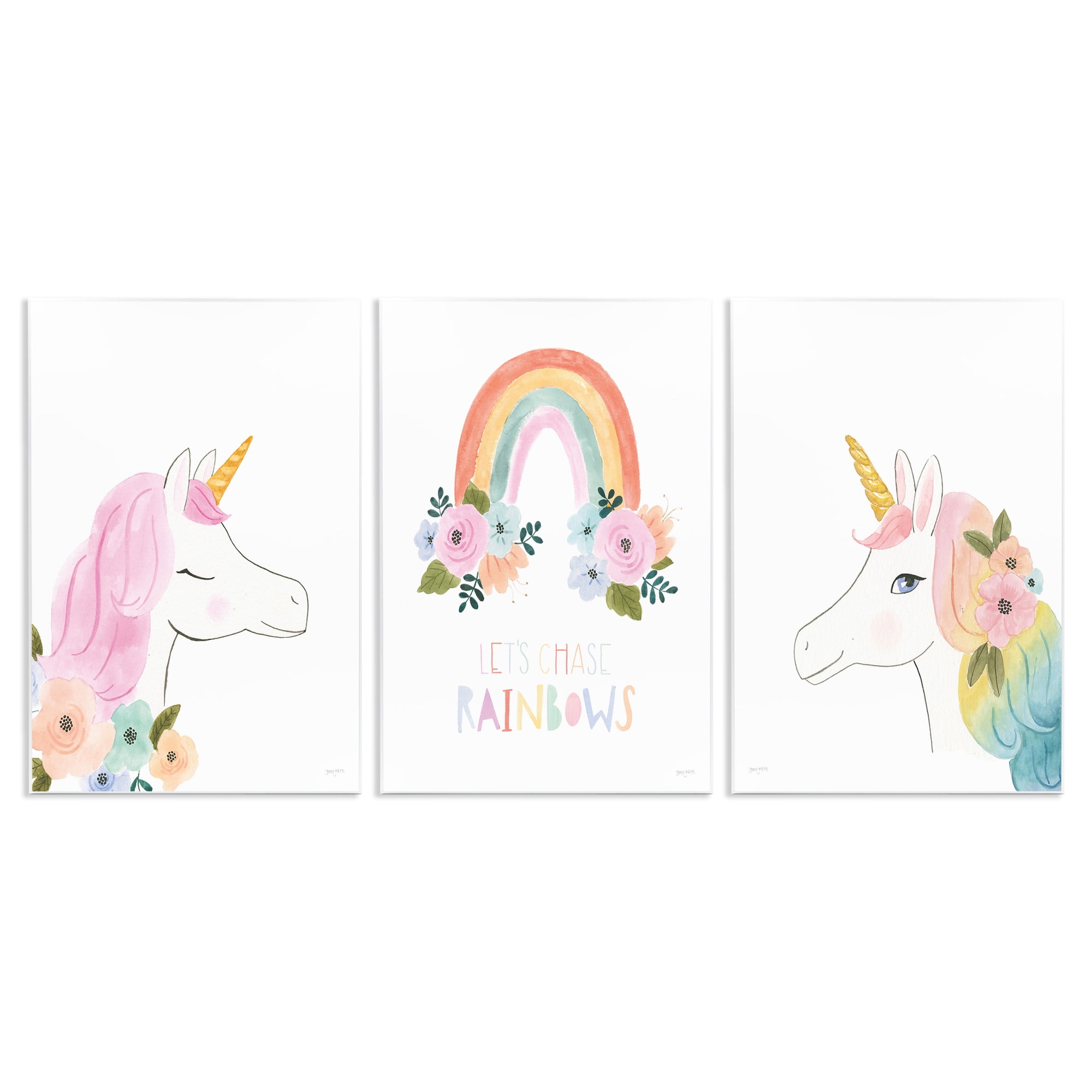 Stupell Industries Let's Chase Rainbows Unicorns Fairy Tales & Fantasy Painting Unframed Art Print Wall Art, 13 x 19, Set of 3