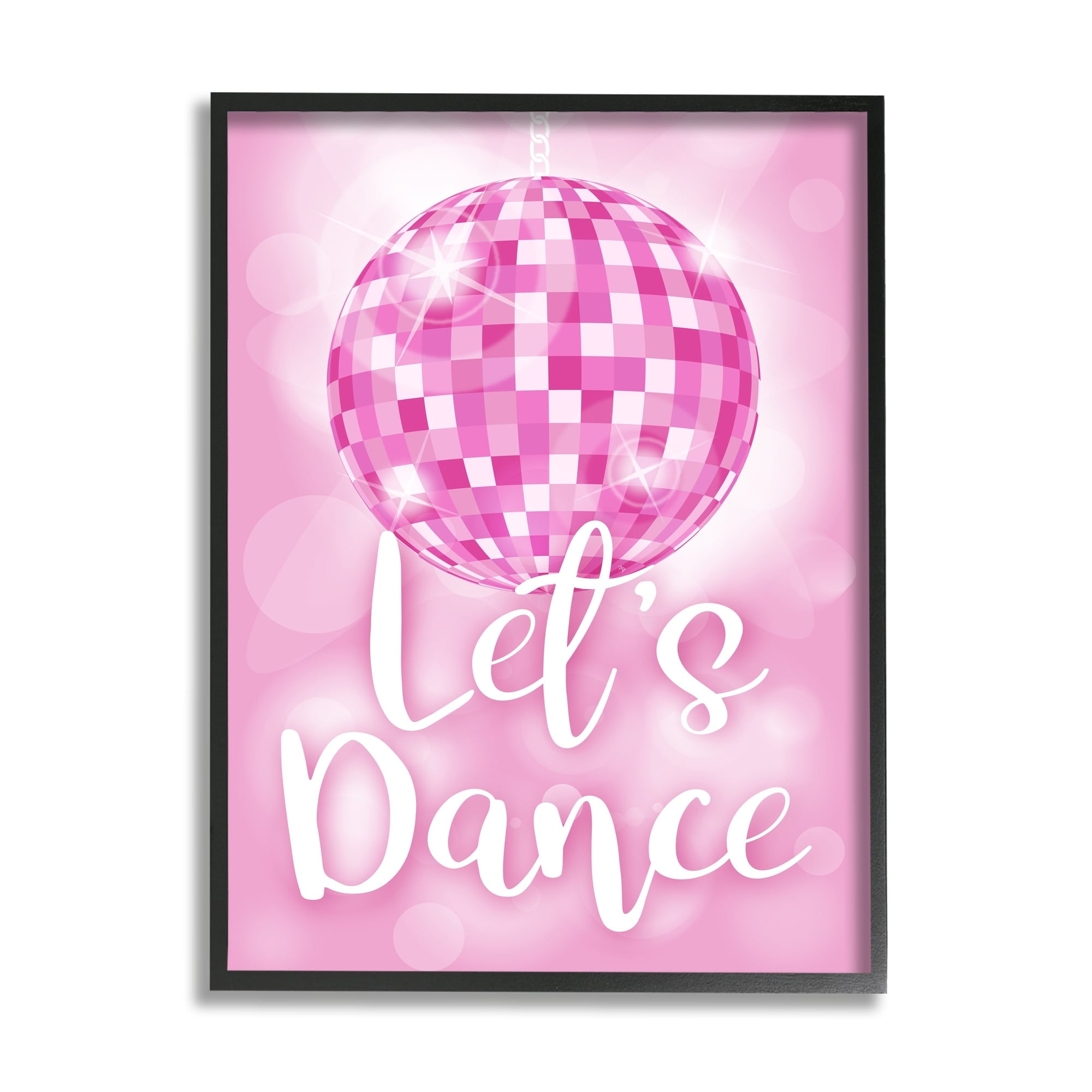 Stupell Industries Let's Dance Bold Pink Disco Ball Beauty & Fashion Painting Black Framed Art Print Wall Art