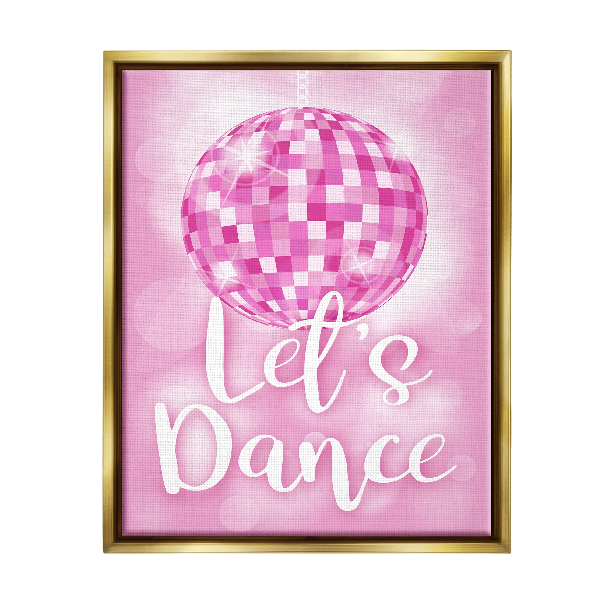 Stupell Industries Let's Dance Bold Pink Disco Ball Beauty & Fashion Painting Gold Floater Framed Art Print Wall Art