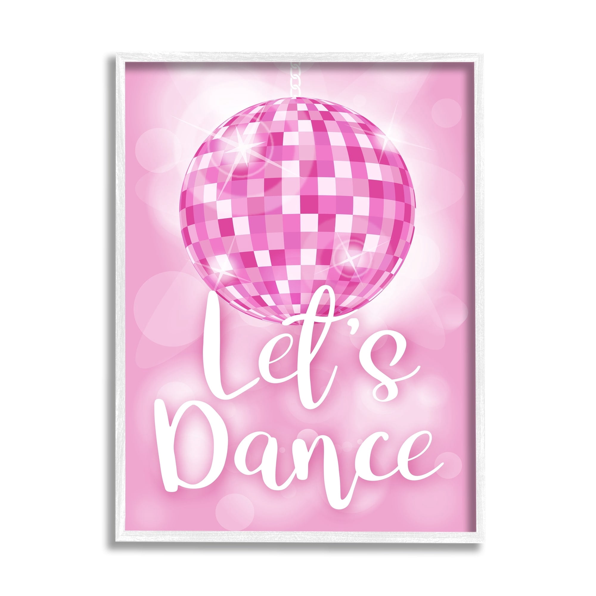 Stupell Industries Let's Dance Bold Pink Disco Ball Beauty & Fashion Painting White Framed Art Print Wall Art