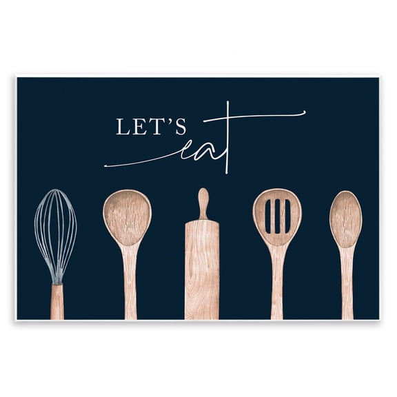 Stupell Industries Let's Eat Kitchen Utensils Quotes and Sayings Painting Unframed Art Print Wall Art, 19 x 13