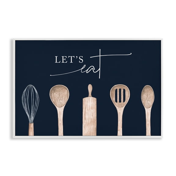 Stupell Industries Let's Eat Kitchen Utensils Quotes and Sayings Painting White Framed Art Print Wall Art, 18 x 12