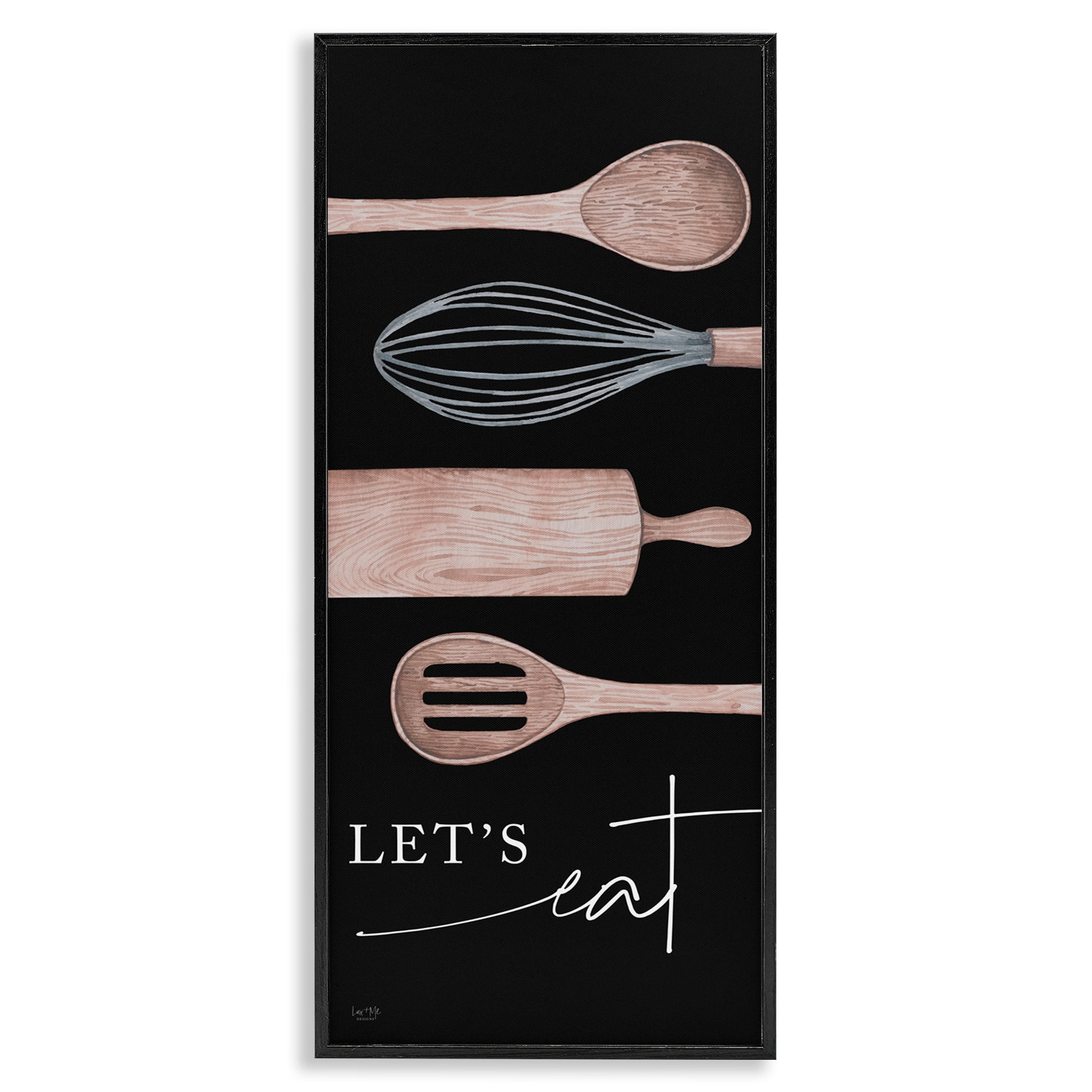 Stupell Industries Let's Eat Varied Kitchen Cooking Utensil Phrase Graphic Art Black Framed Art Print Wall Art, Design by Lux + Me Designs