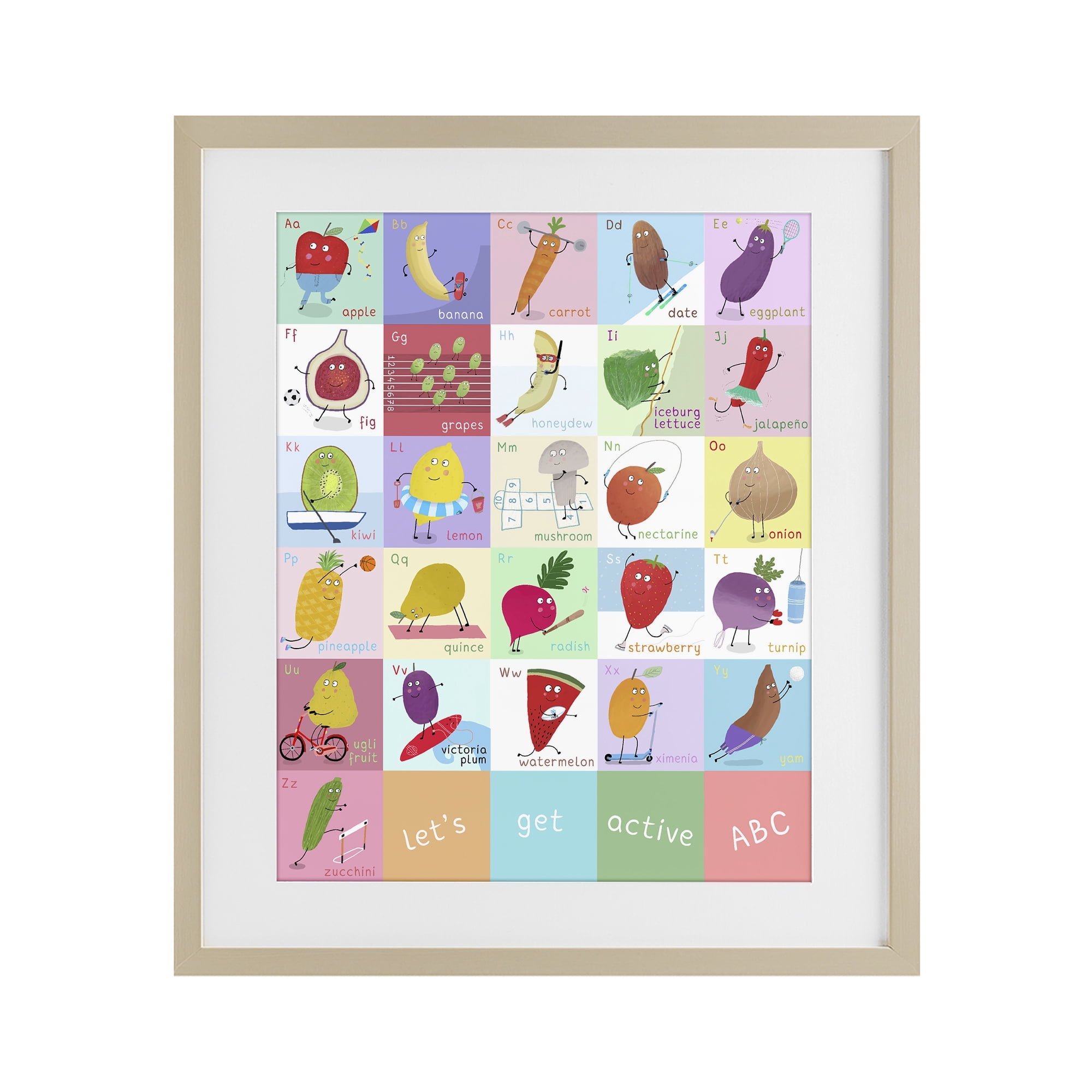 Stupell Industries Let's Get Active ABC's Birch Framed Print Under Glass, design by Carla Daly