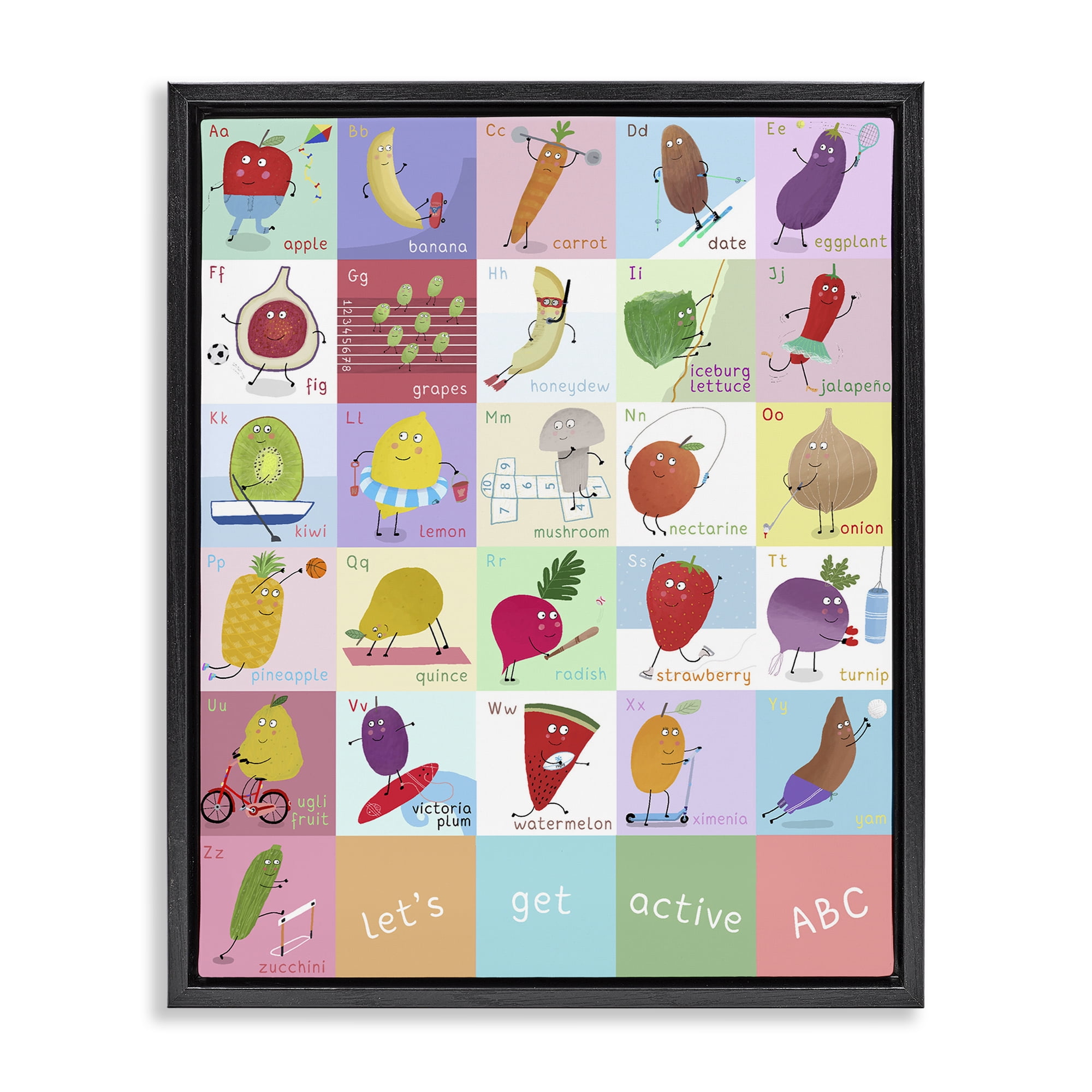 Stupell Industries Let's Get Active ABC's Black Framed Floater Canvas Wall Art, design by Carla Daly
