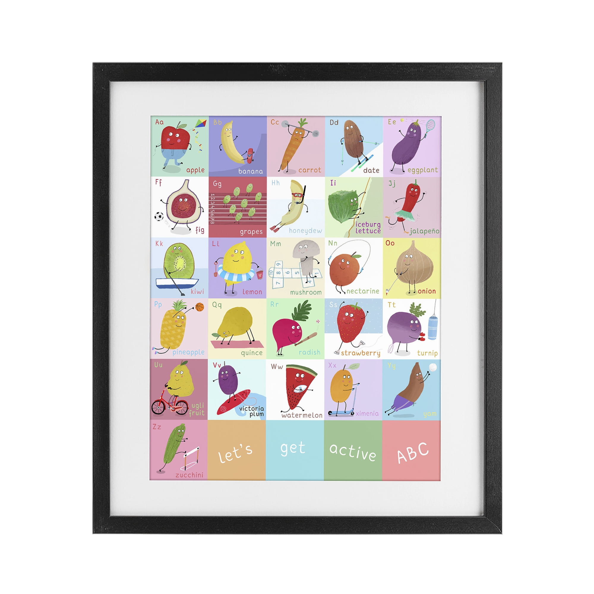 Stupell Industries Let's Get Active ABC's Black Framed Print Under Glass, design by Carla Daly