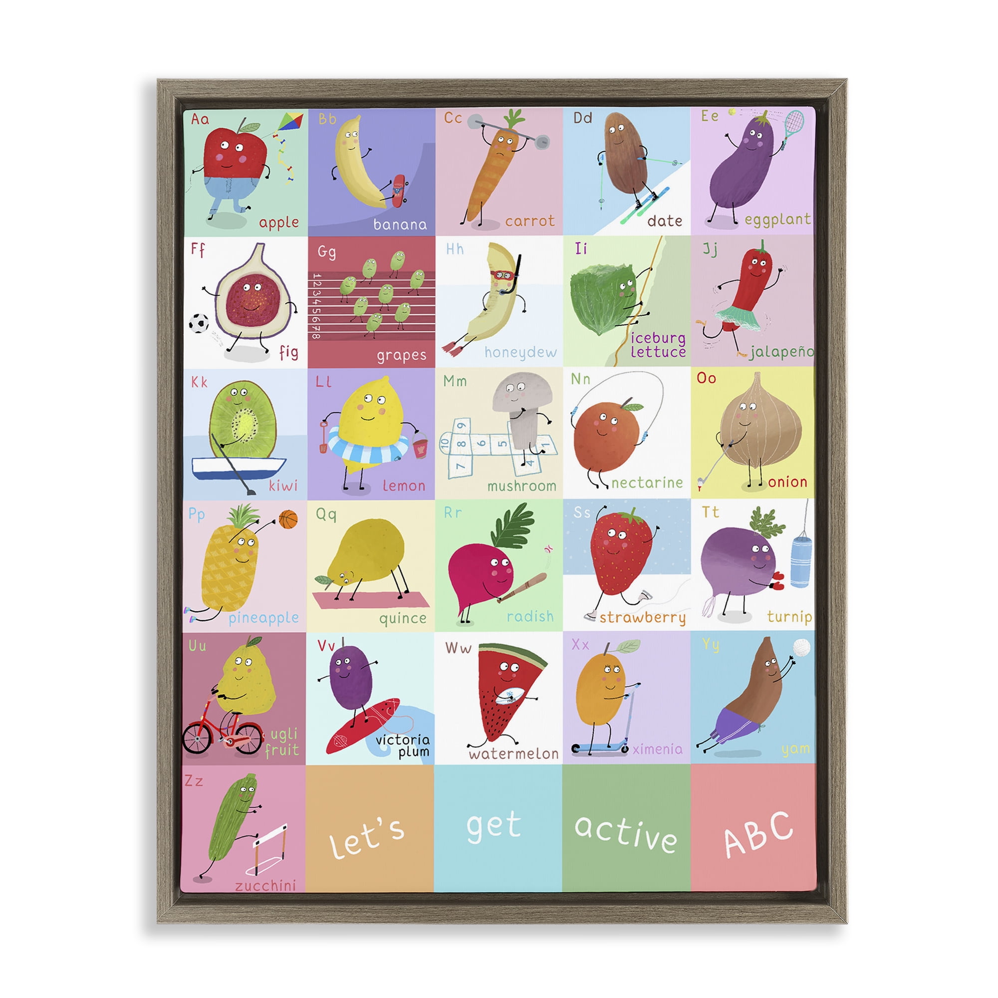 Stupell Industries Let's Get Active ABC's Brown Framed Floater Canvas Wall Art, design by Carla Daly