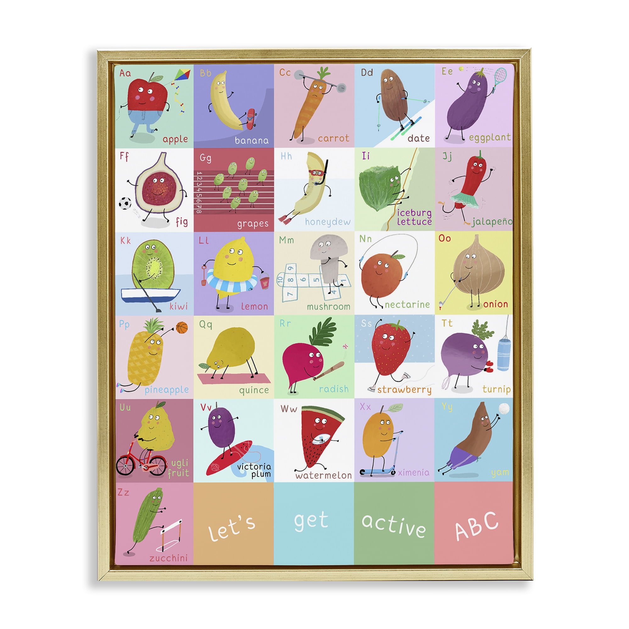 Stupell Industries Let's Get Active ABC's Gold Framed Floater Canvas Wall Art, design by Carla Daly