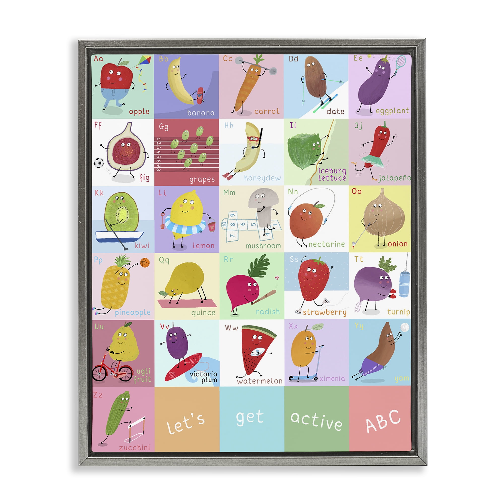 Stupell Industries Let's Get Active ABC's Gray Framed Floater Canvas Wall Art, design by Carla Daly