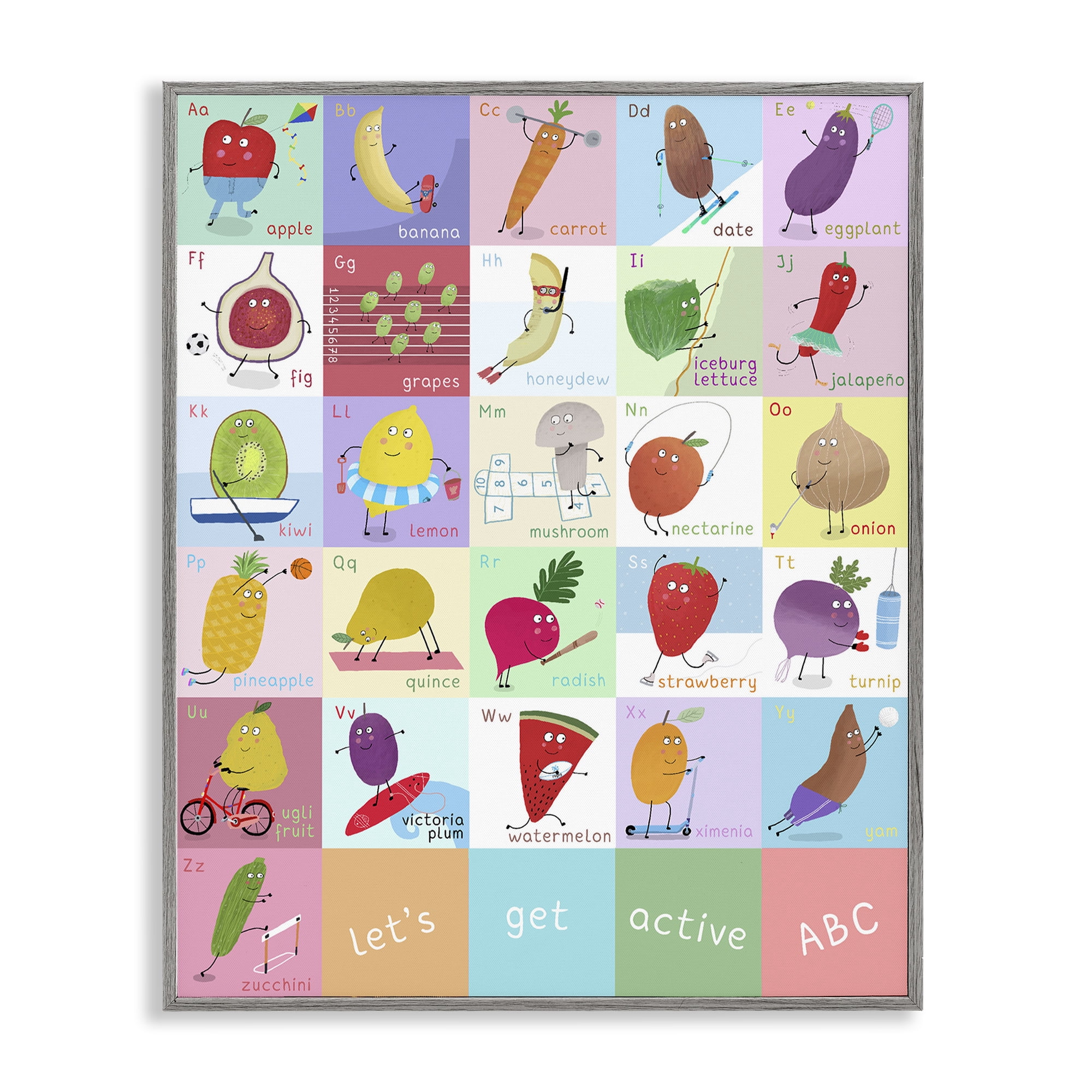 Stupell Industries Let's Get Active ABC's Gray Framed Giclee Art, design by Carla Daly