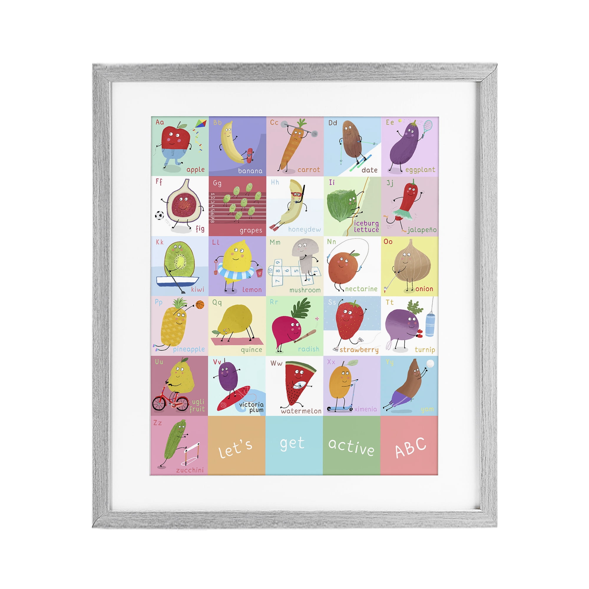 Stupell Industries Let's Get Active ABC's Gray Framed Print Under Glass, design by Carla Daly