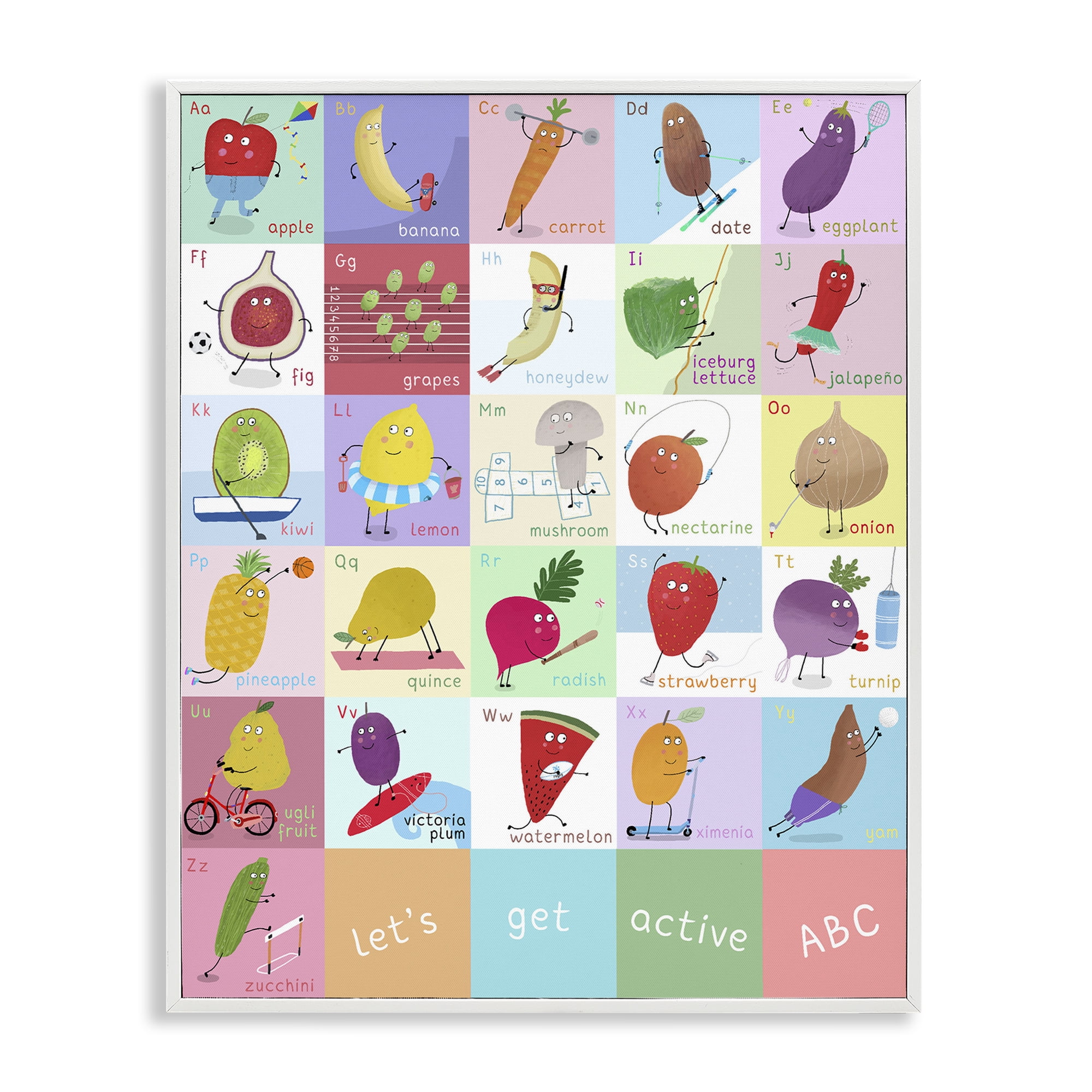 Stupell Industries Let's Get Active ABC's White Framed Giclee Art, design by Carla Daly