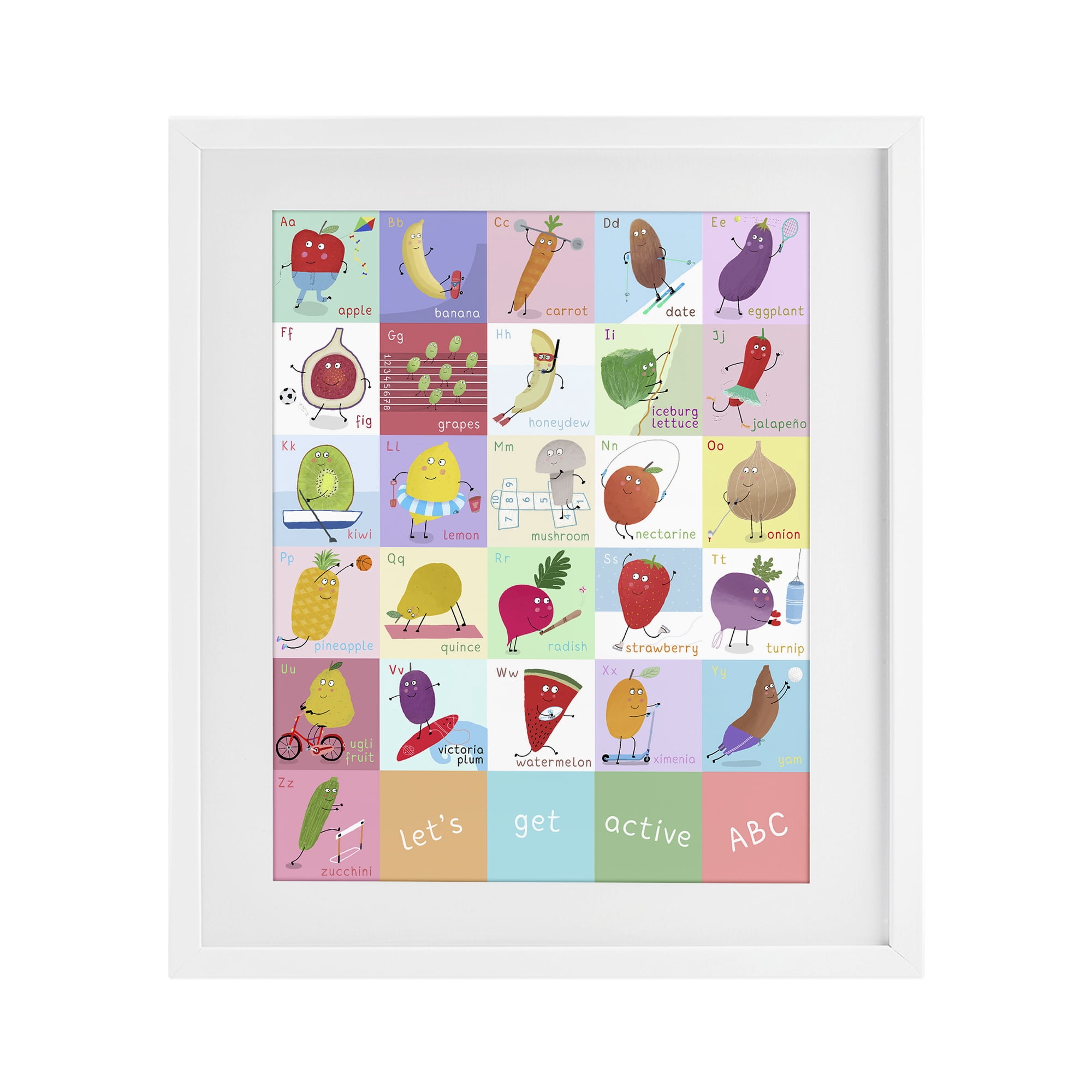 Stupell Industries Let's Get Active ABC's White Framed Print Under Glass, design by Carla Daly