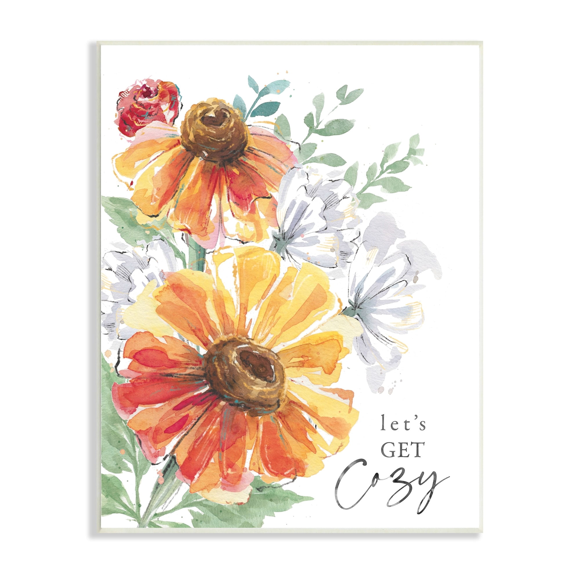 Stupell Industries Let's Get Cozy Diversified Spring Daisy Rose Arrangement,10 x 15, Design by Courtney Morgenstern