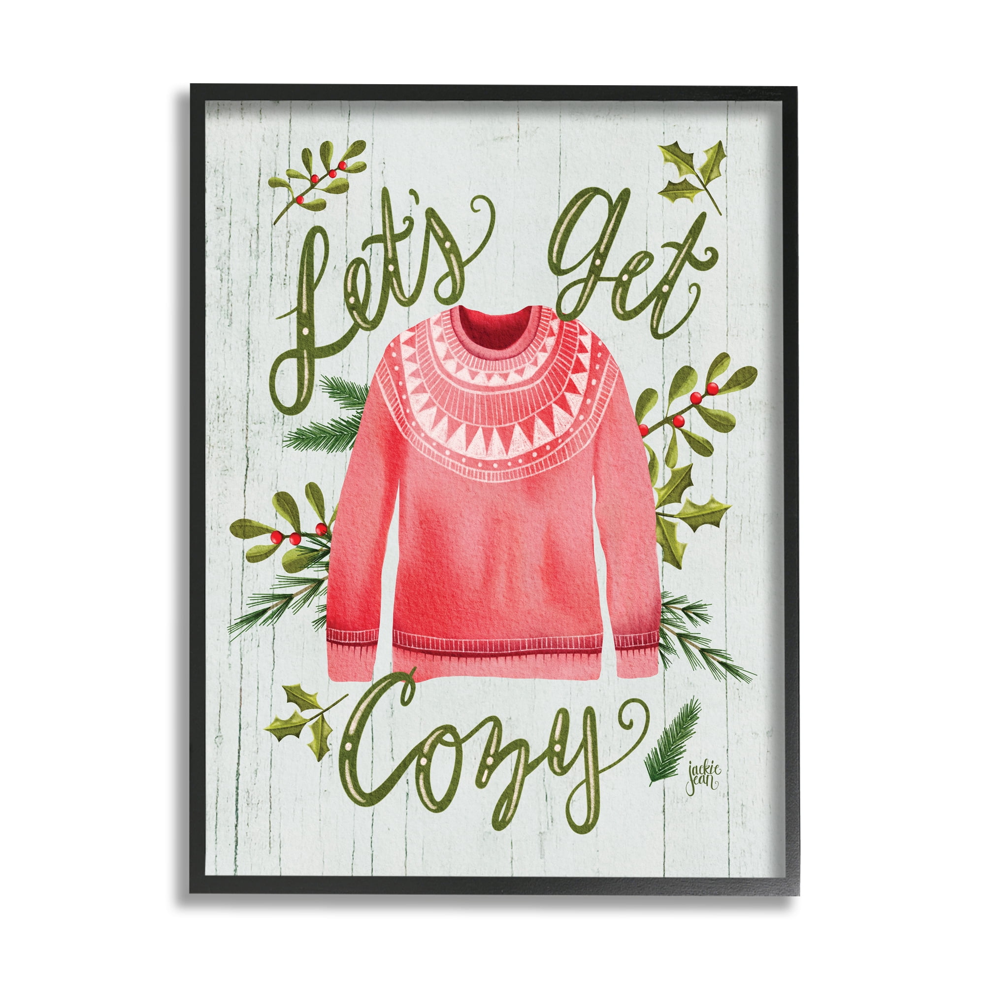 Stupell Industries Let's Get Cozy Holly Plants Pink Winter Sweater, 16 x 20, Designed by Jackie Quigley