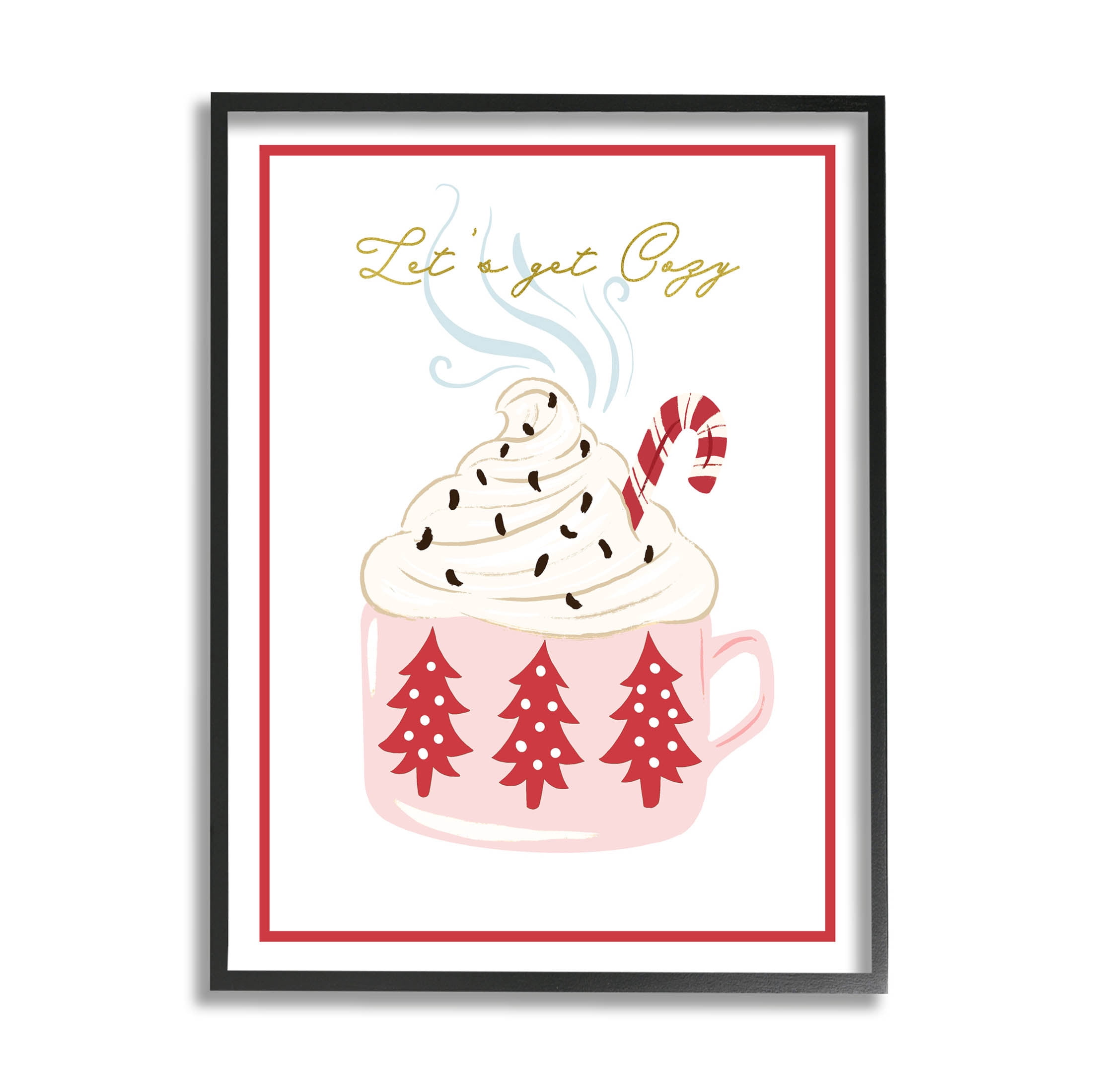 Stupell Industries Let's Get Cozy Pink Cocoa Graphic Art Black Framed Art Print Wall Art, Design by The Saturday Evening Post
