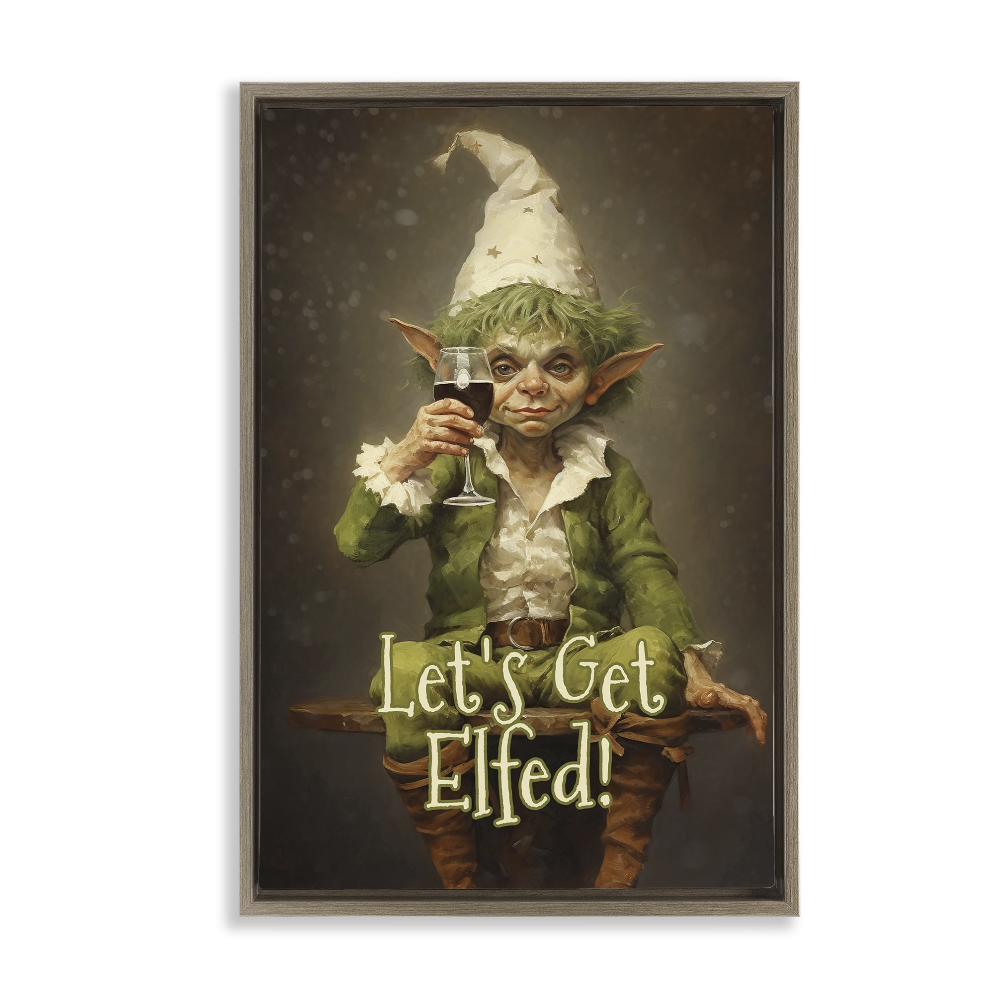Stupell Industries Let's Get Elfed Brown Framed Floater Canvas Wall Art, design by Tina LeCour