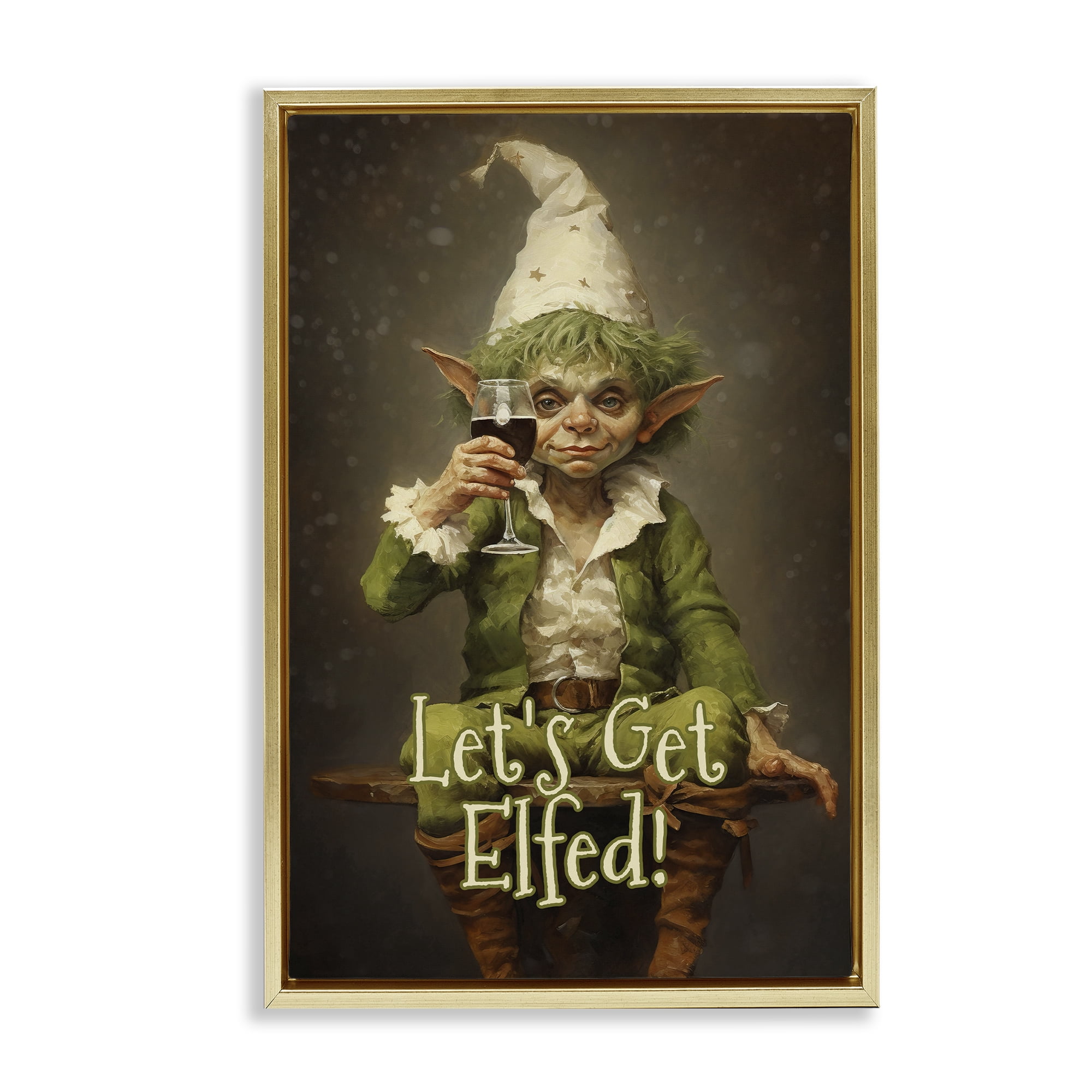 Stupell Industries Let's Get Elfed Gold Framed Floater Canvas Wall Art, design by Tina LeCour