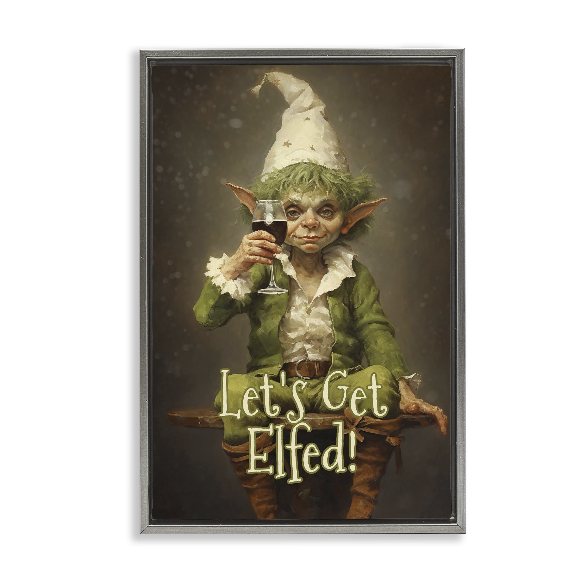 Stupell Industries Let's Get Elfed Gray Framed Floater Canvas Wall Art, design by Tina LeCour
